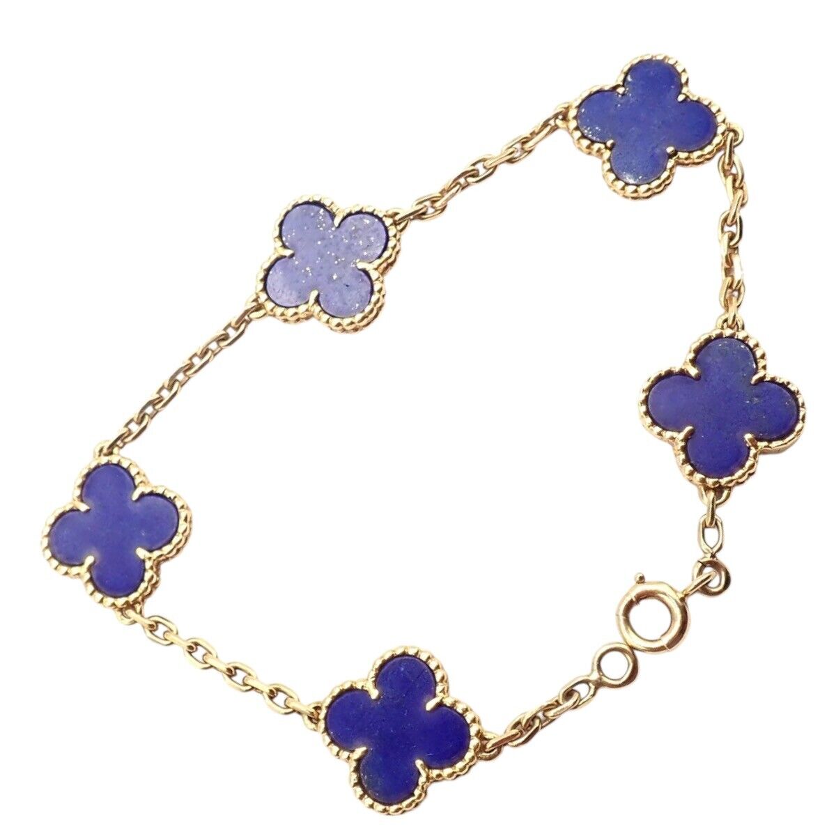 Authentic! Van Cleef & Arpels 18k Gold 5 Motif Alhambra Lapis Bracelet Paper | Fortrove