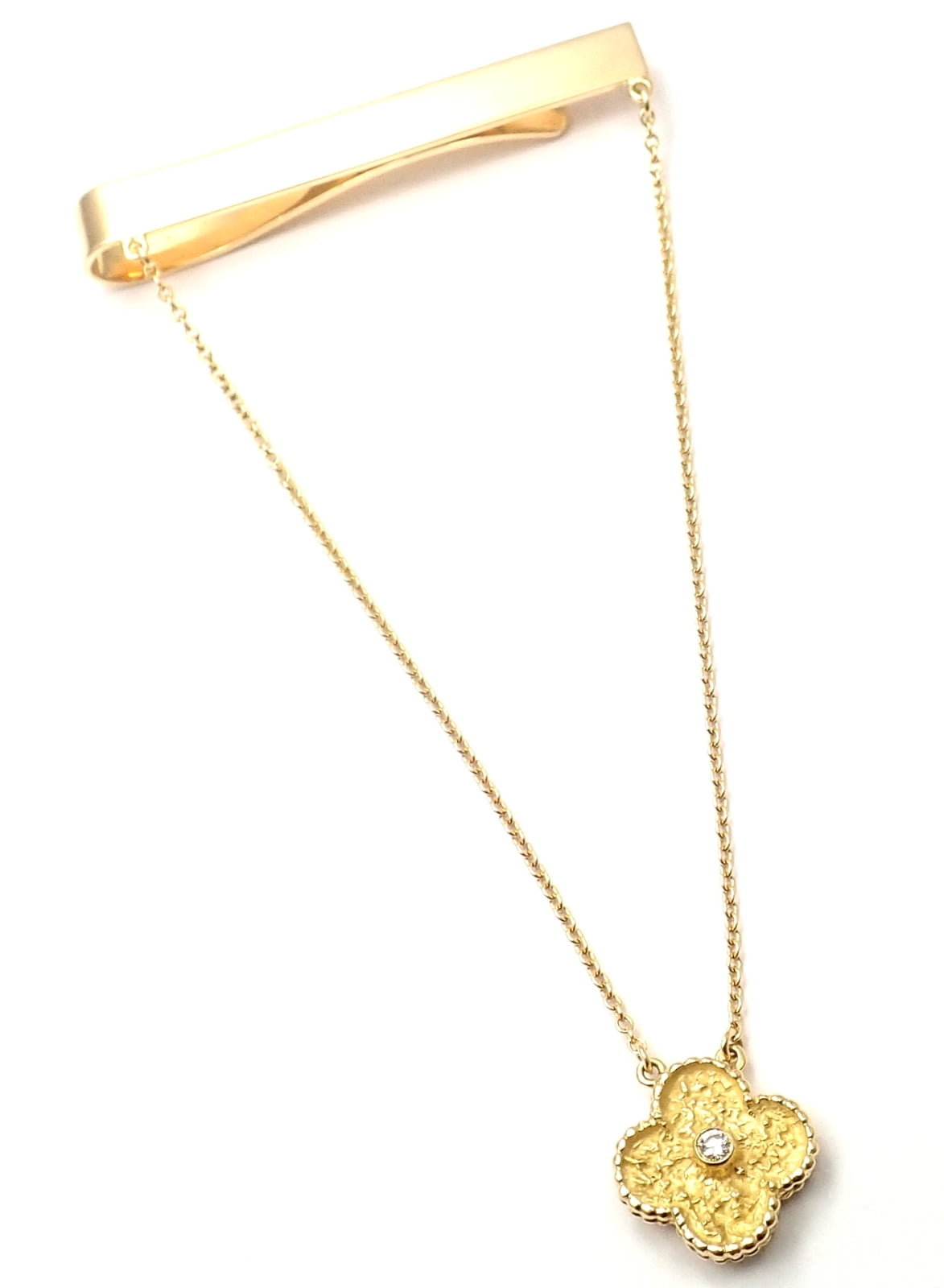 Van Cleef & Arpels Jewelry & Watches:Men's Jewelry:Tie Clasps & Tacks Authentic! Van Cleef & Arpels 18k Yellow Gold Diamond Vintage Alhambra Tie Clip