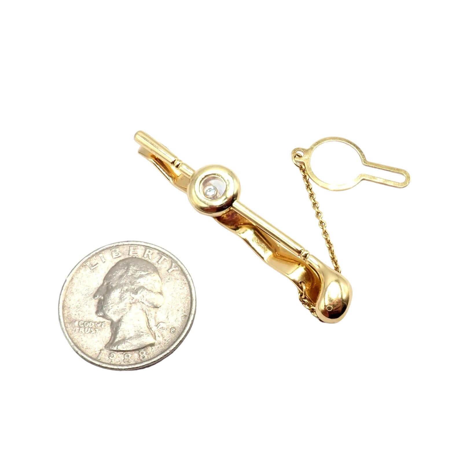 Authentic! Chopard 18k Yellow Gold Happy Diamond Golf Club Tie Clip | Fortrove