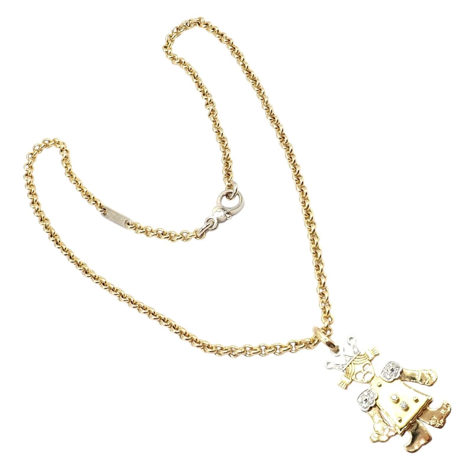 Pomellato 18k Yellow White Gold Animated XL Diamond Queen Pendant Link Necklace | Fortrove