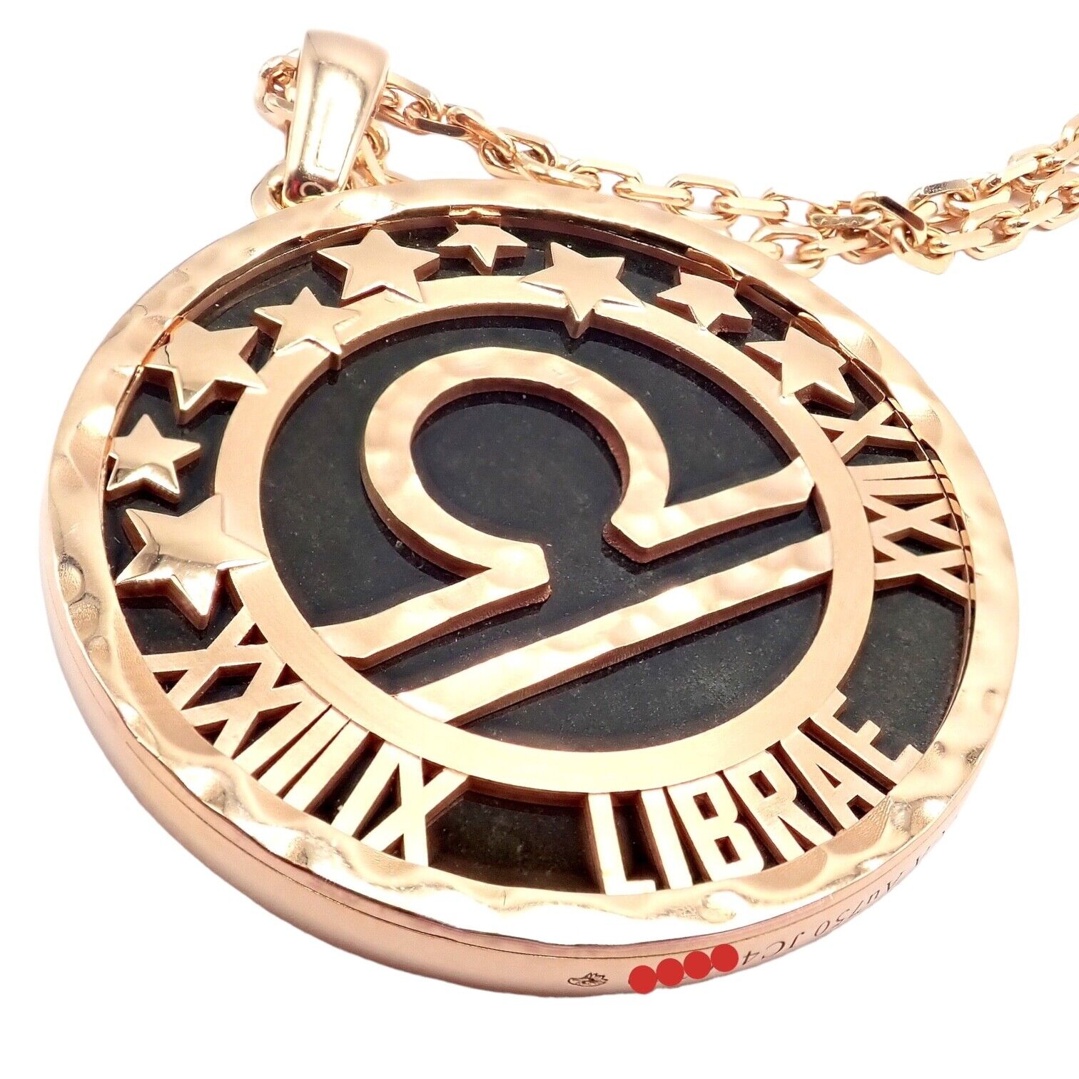 Van Cleef & Arpels Zodiaque18k Rose Gold Libra Pendant Obsidian Necklace Cert. | Fortrove