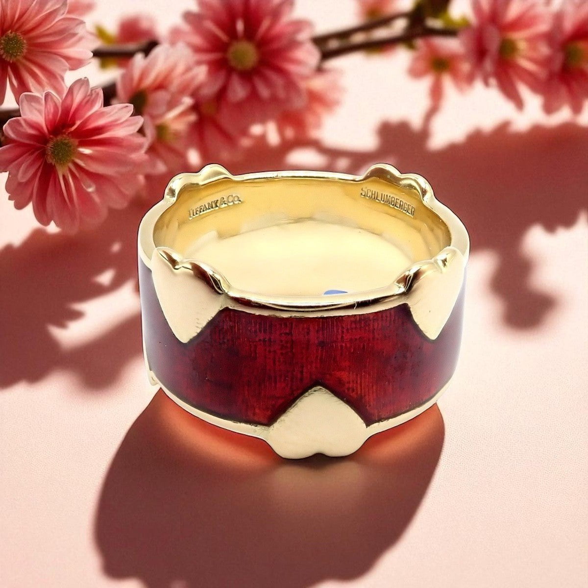 Tiffany & Co Schlumberger 18k Yellow Gold Red Enamel Heart Band Ring sz 6 | Fortrove