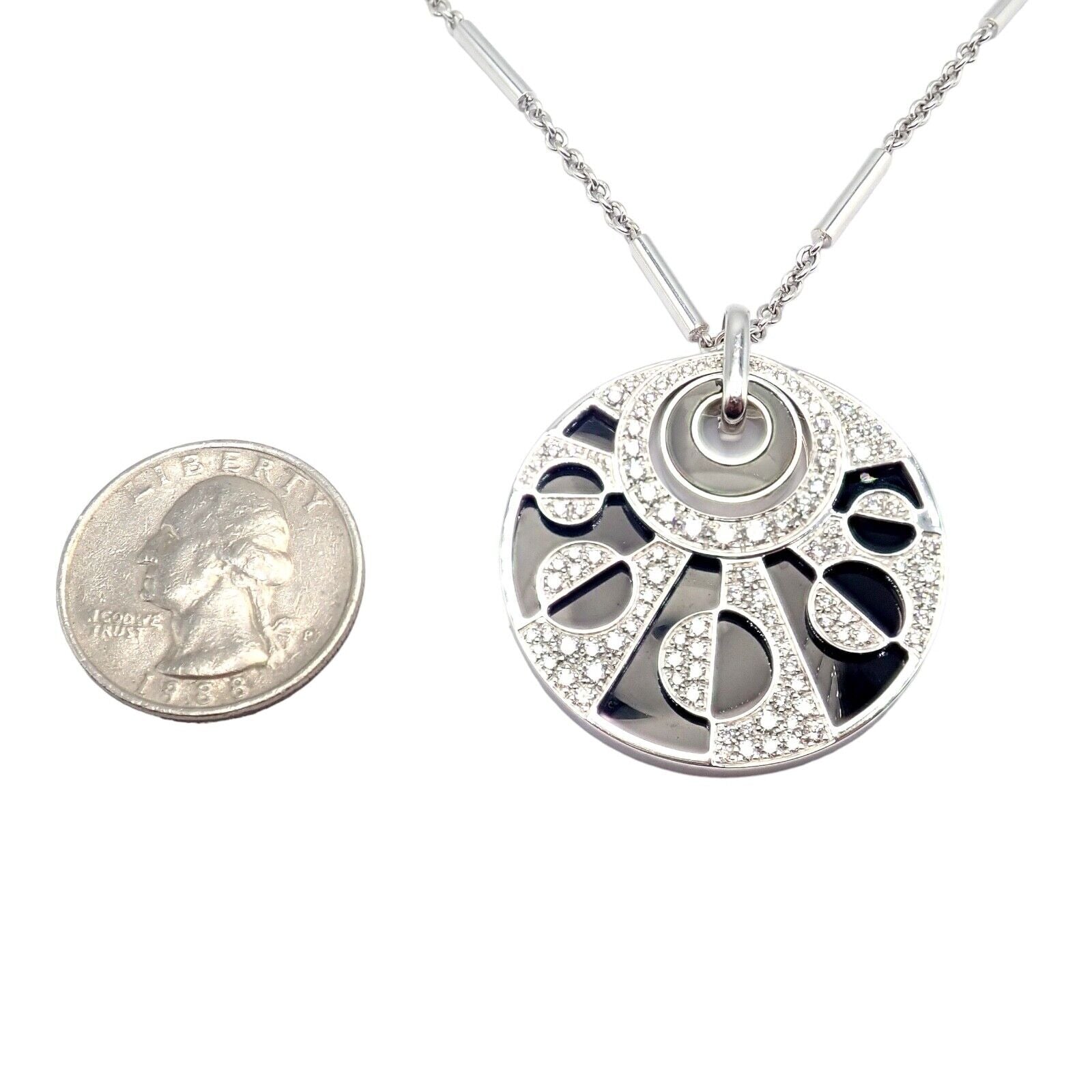 Authentic Bvlgari Bulgari Intarsio 18k White Gold 5ctw Diamond Onyx 18" Necklace | Fortrove