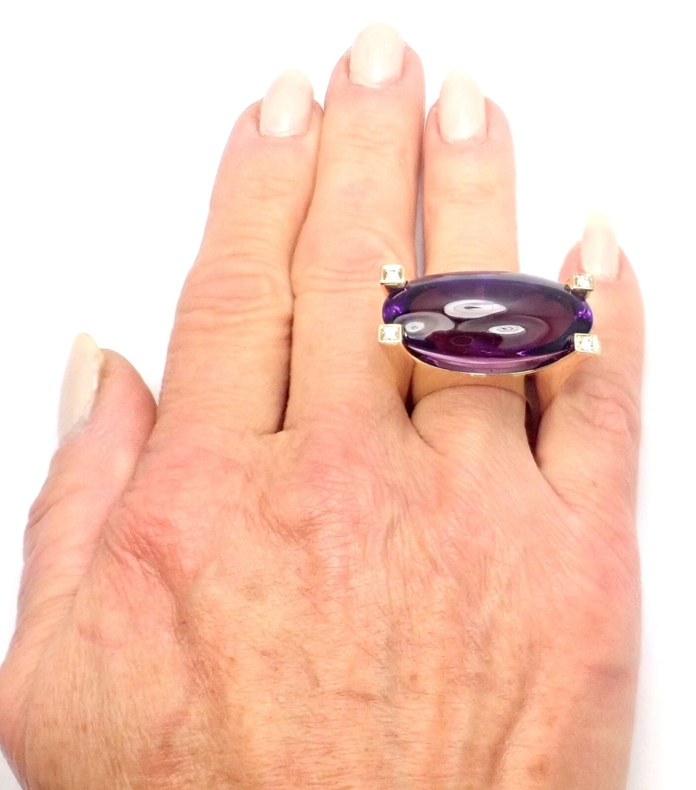 Authentic Van Cleef & Arpels 18k Yellow Gold Diamond Large Amethyst Ring | Fortrove