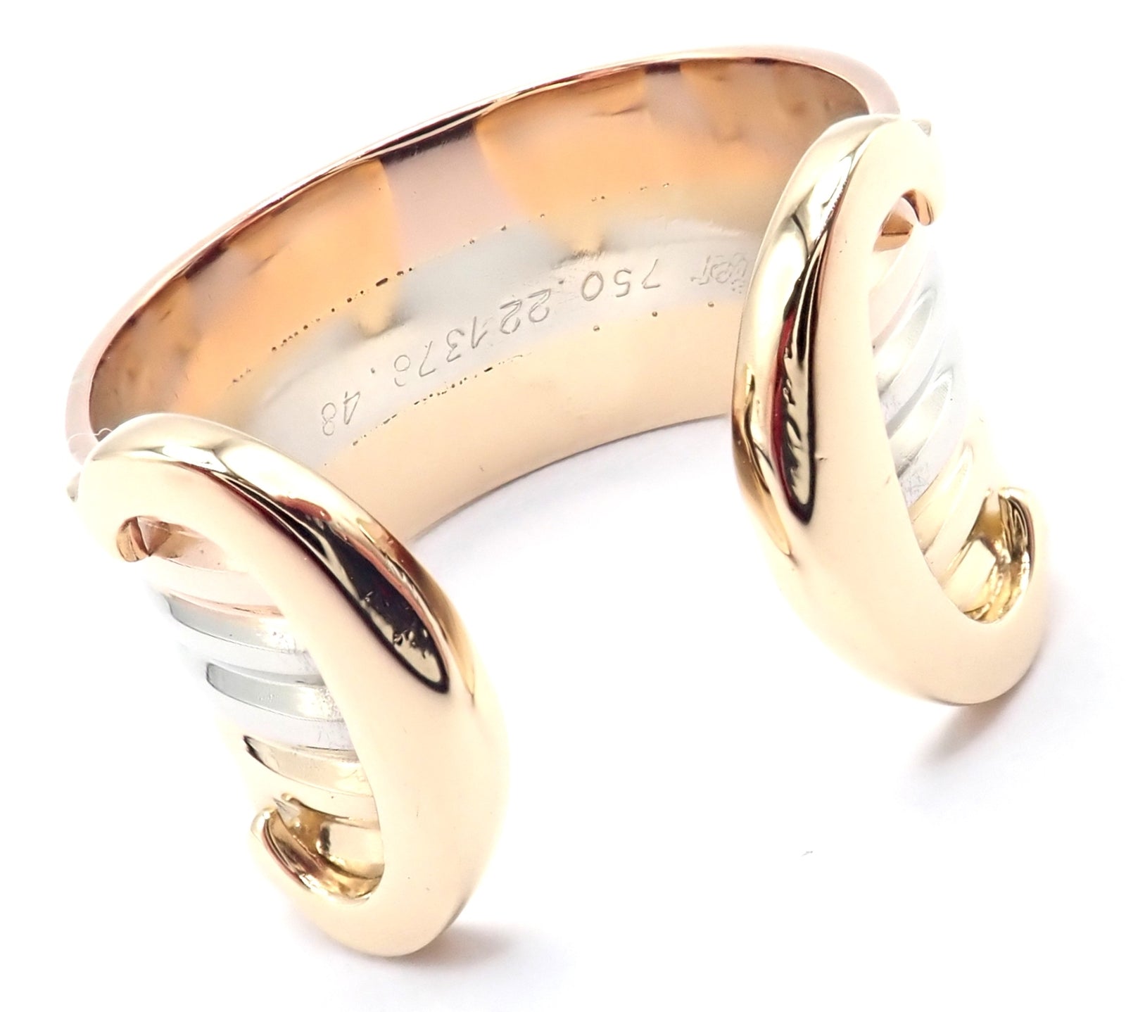 Authentic! Cartier 18k Tri-Color Gold Double C Band Ring Size 4.5 | Fortrove