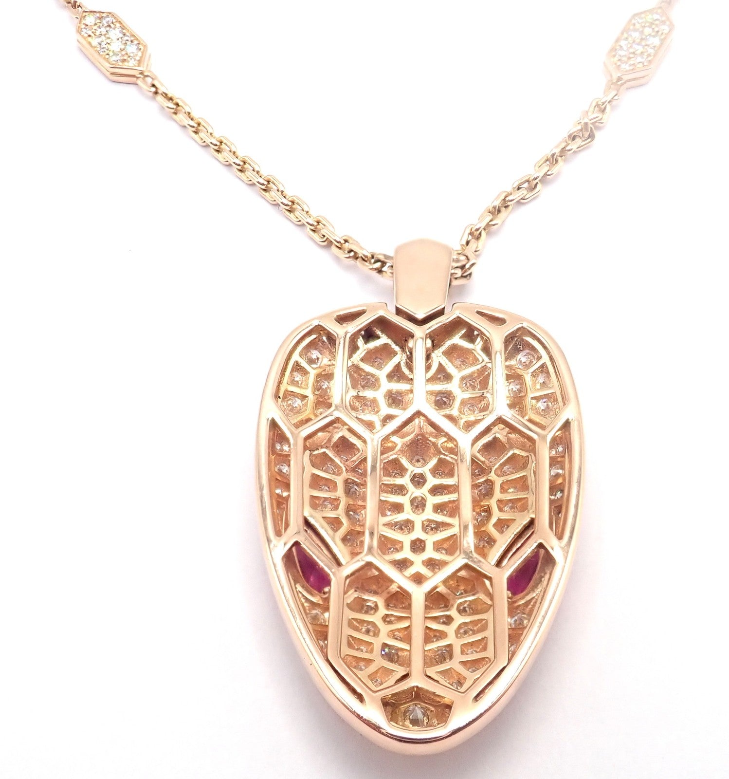 Authentic Bulgari Bvlgari Serpenti 18k Rose Gold Pave Diamond Rubellite Necklace | Fortrove