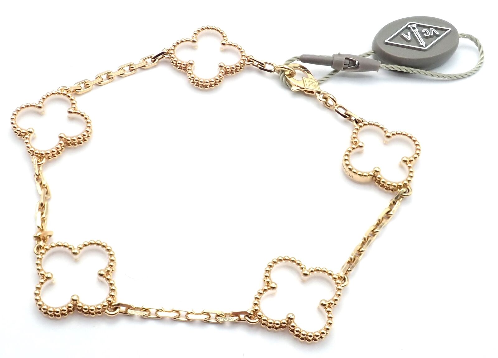 Van Cleef & Arpels 18k Yellow Gold 5 Motif Alhambra Rock Crystal Bracelet Cert | Fortrove