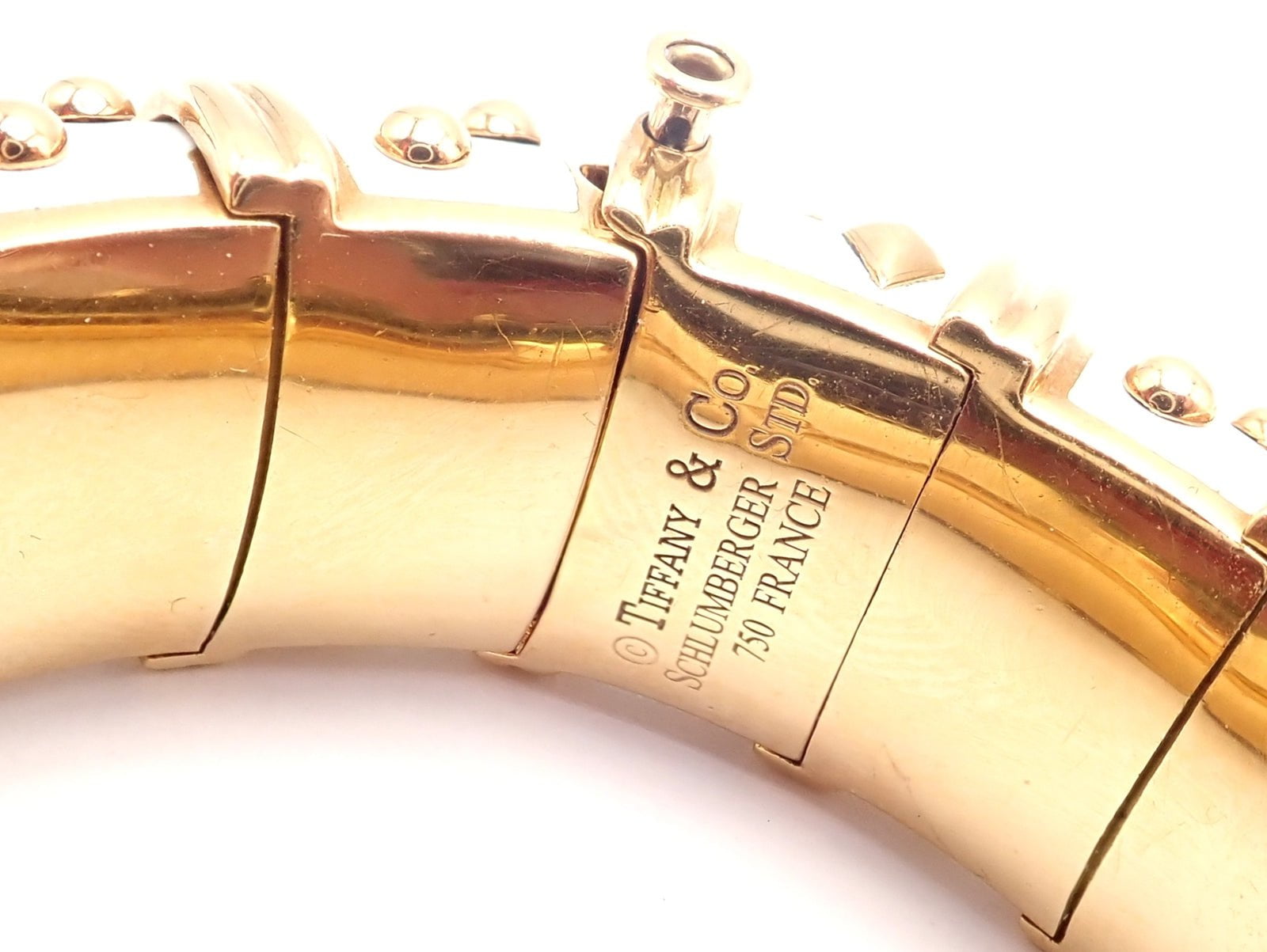 Tiffany & Co Schlumberger Dot Losange 18k Yellow Gold Enamel Bangle Bracelet | Fortrove