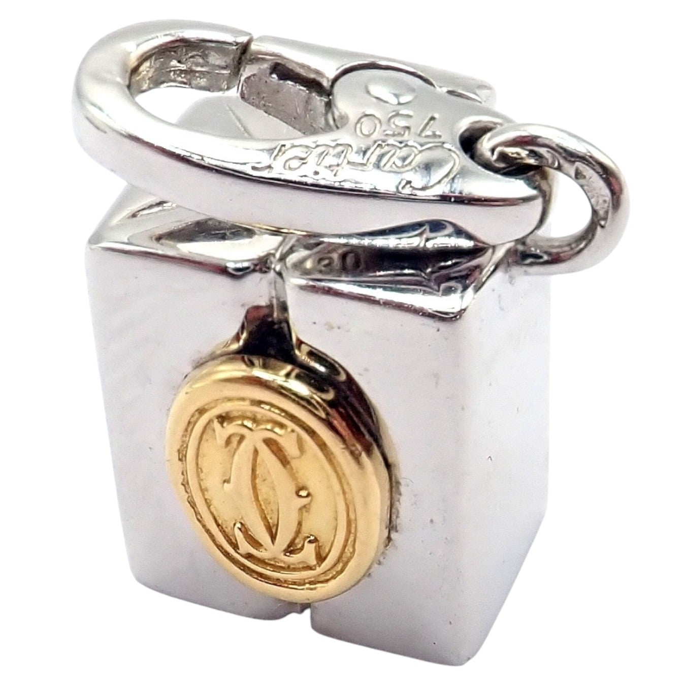 Cartier シルバー チャーム 箱付き Authentic! Vintage Cartier 18k Yellow White Gold Gift Box Double C