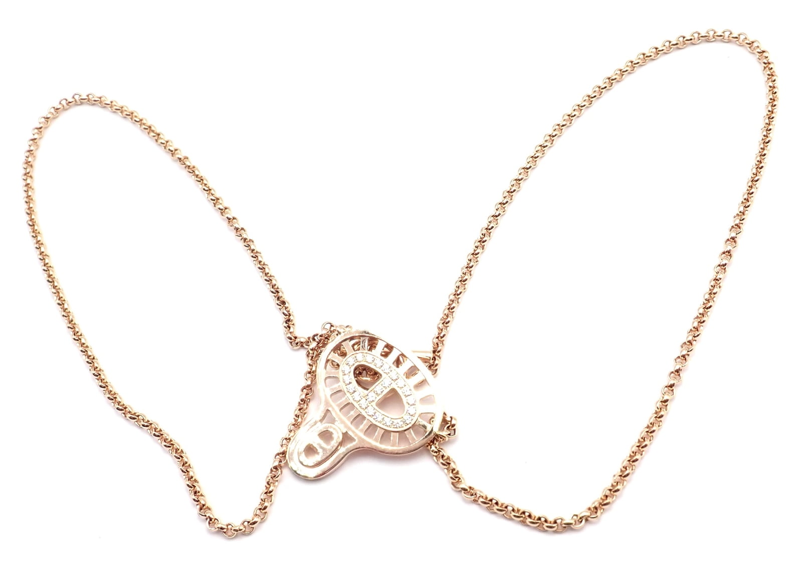 Hermes Jewelry & Watches:Fine Jewelry:Necklaces & Pendants Authentic! Hermes Chaine D'ancre Divine 18k Rose Gold Diamond Necklace Cert Box