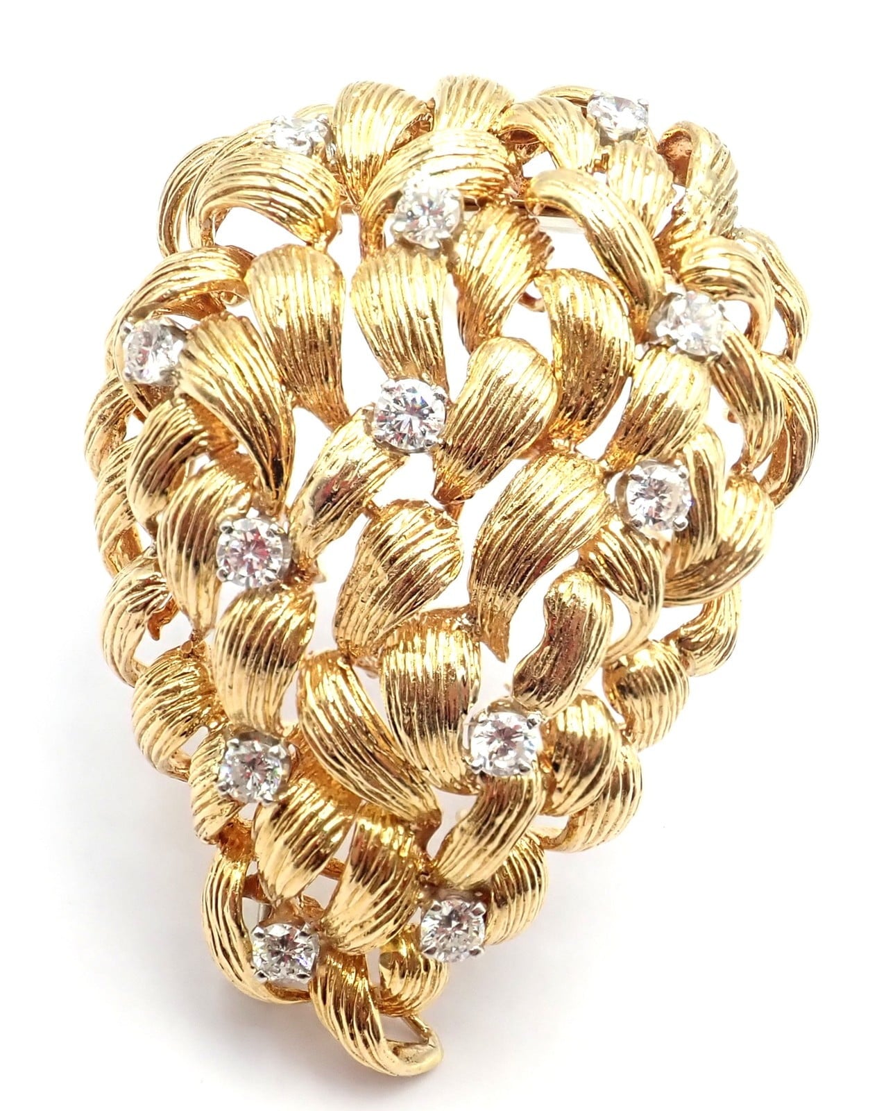 Authentic! David Webb 18k Yellow Gold Diamond Large Brooch | Fortrove