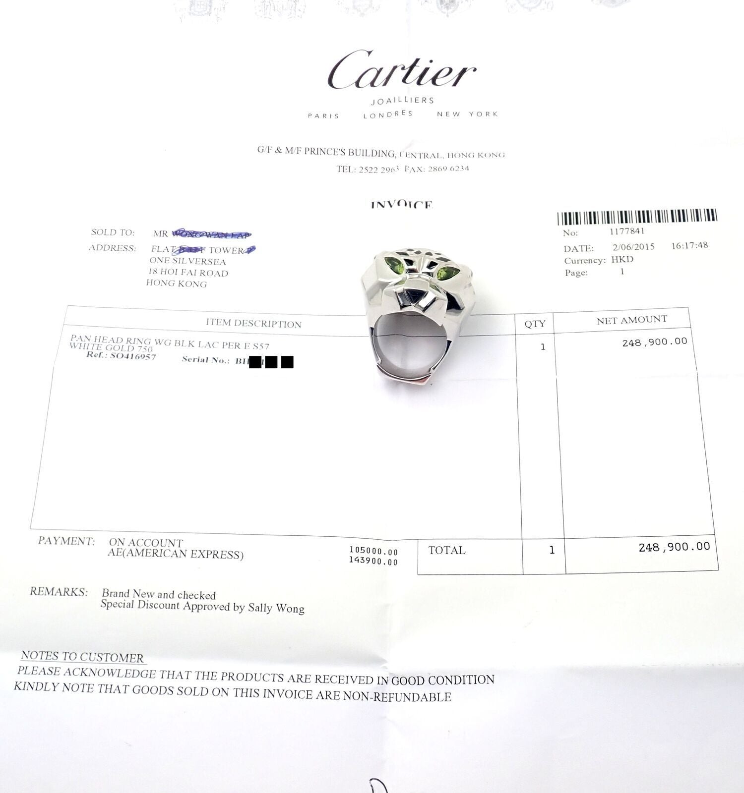 Cartier Panther Panthere 18k White Gold Peridot Onyx Lacquer Large Ring Cert | Fortrove
