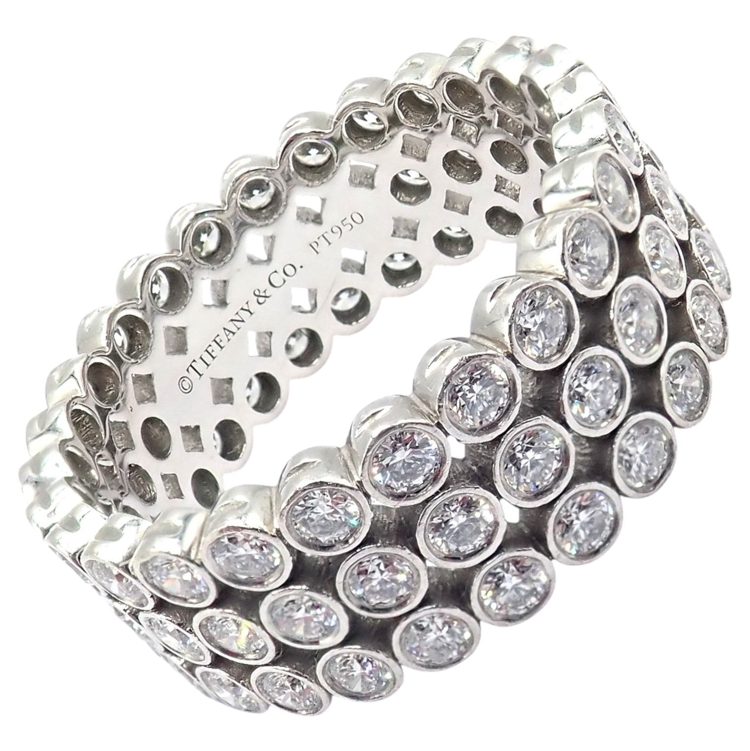 Tiffany & Co. Jewelry & Watches:Fine Jewelry:Rings Authentic! Tiffany & Co Platinum Diamond Three Row Jazz Band Ring Size 6