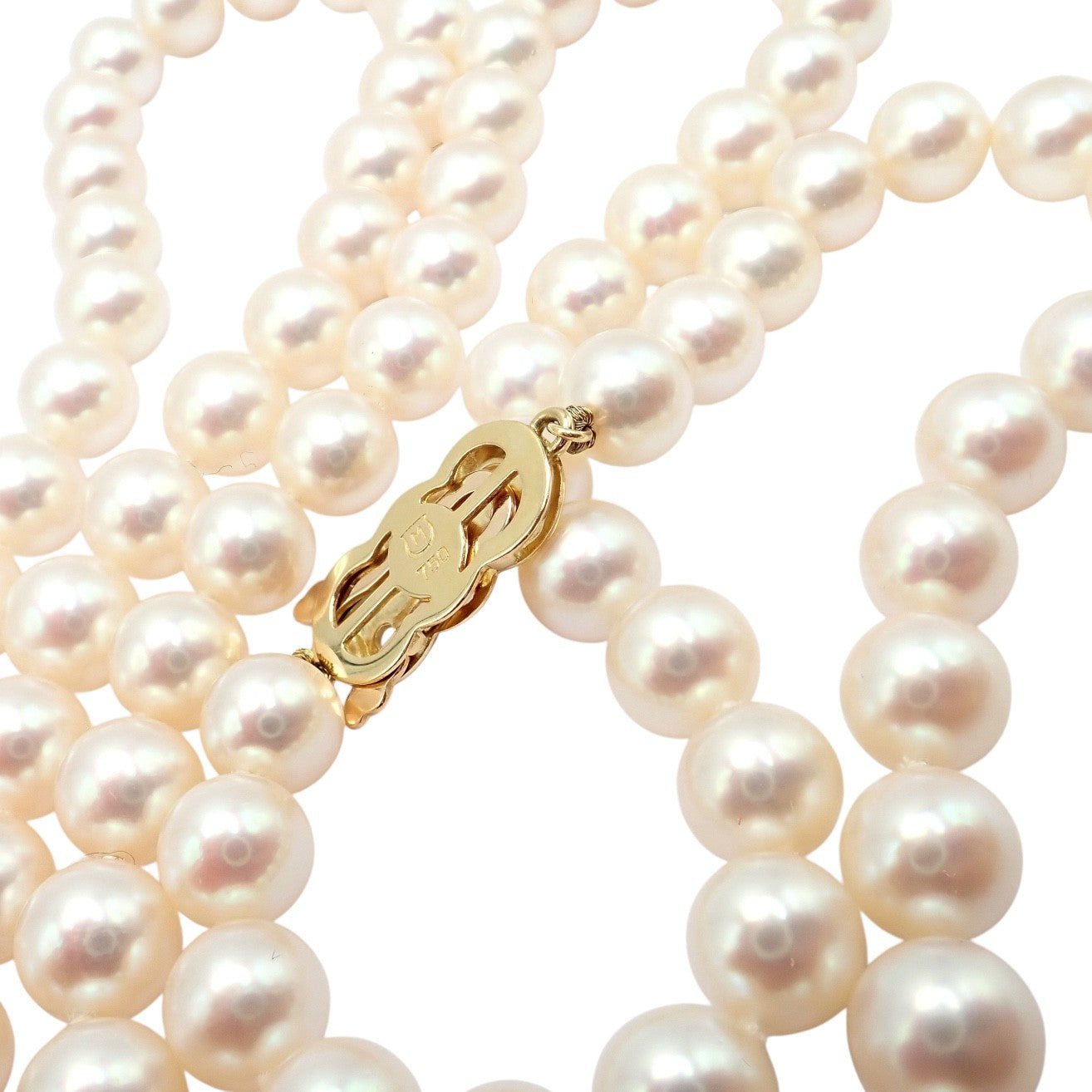 Rare! Mikimoto 18k Yellow Gold Pearl Strand 7mm 30" Opera Length Necklace | Fortrove