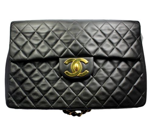 1995 Chanel Jumbo XL Maxi Black Quilted Lambskin Single Flap Handbag Purse | Fortrove