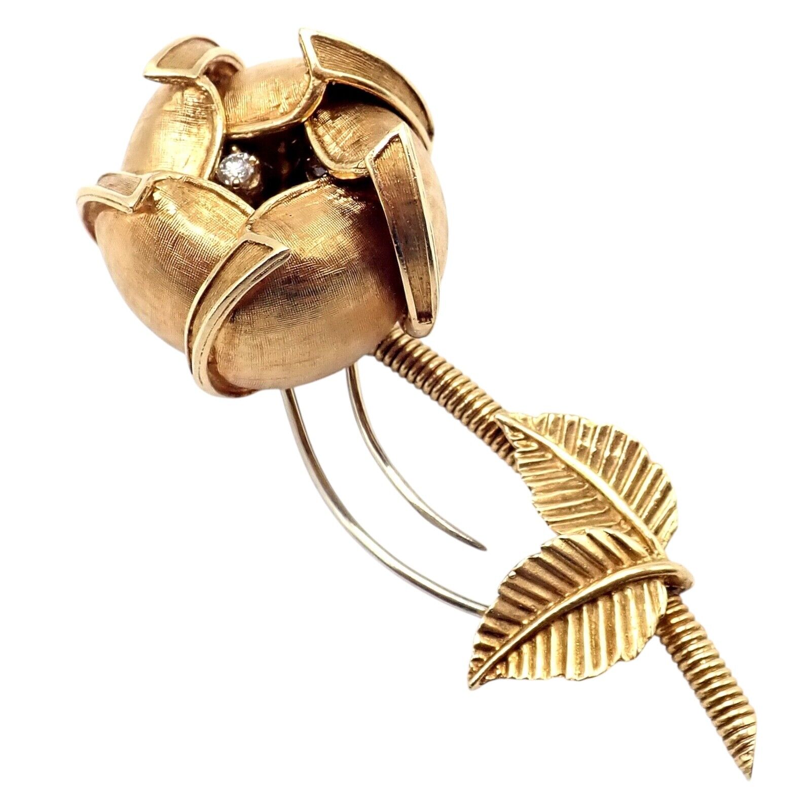 Hammerman Brothers 18k Yellow Gold Diamond Rose Flower Night & Day Brooch Pin | Fortrove