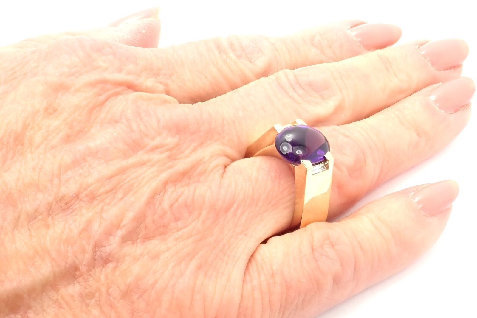 Cartier Jewelry & Watches:Fine Jewelry:Rings Authentic! Cartier Tankissi 18k Yellow Gold Diamond Large Amethyst Ring Paper