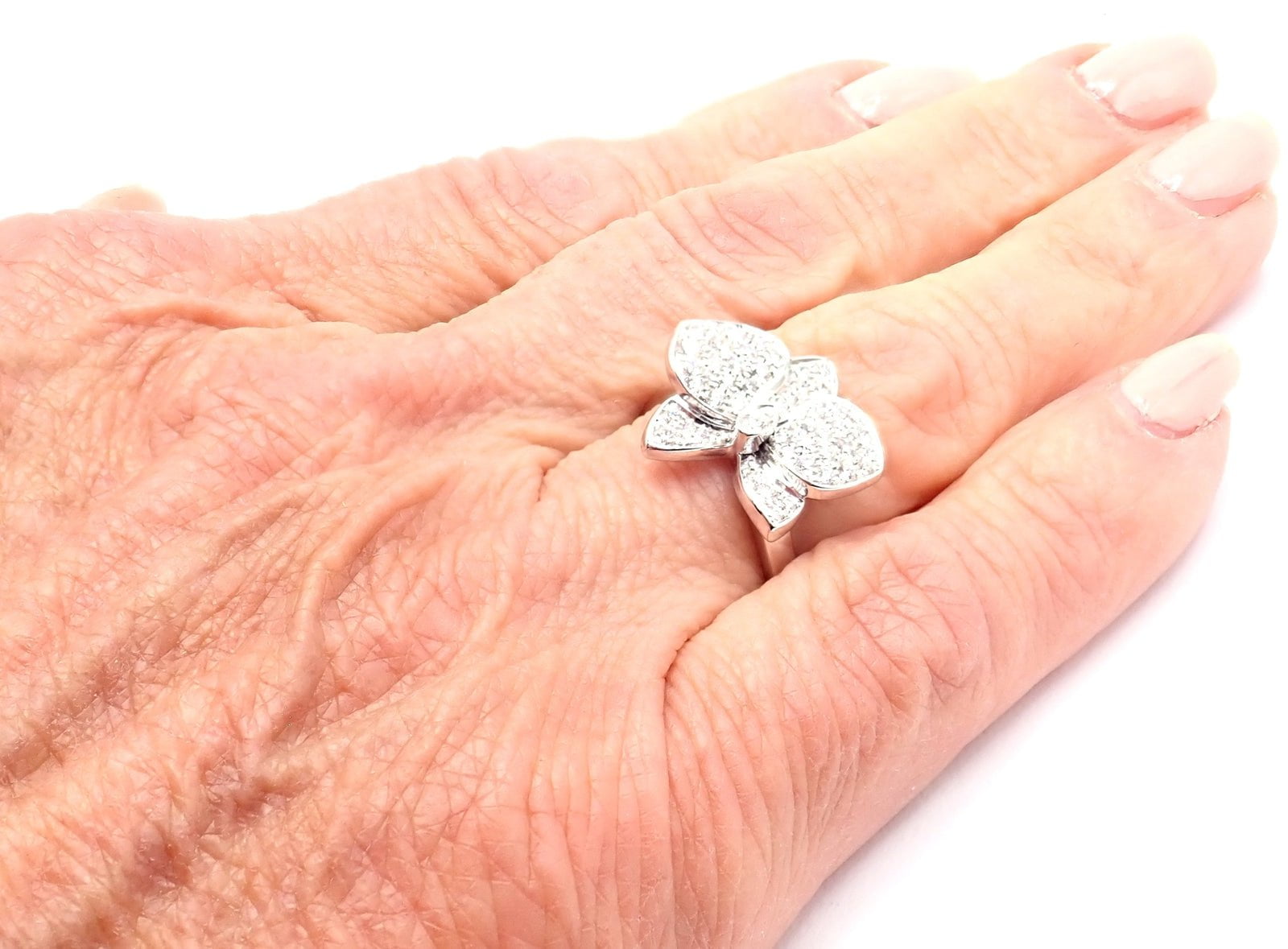 Authentic! Cartier Caresse D'orchidées Orchid Flower 18k White Gold Diamond Ring | Fortrove