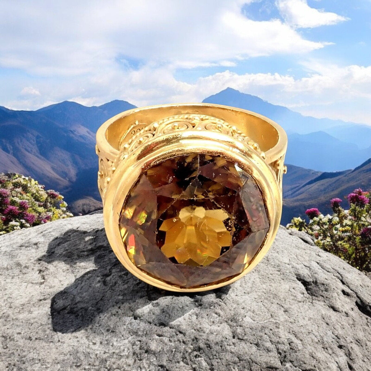 Carolyn Tyler Jewelry & Watches:Fine Jewelry:Rings Carolyn Tyler 22k Yellow Gold Seven Seas Large Golden Yellow Zircon Ring