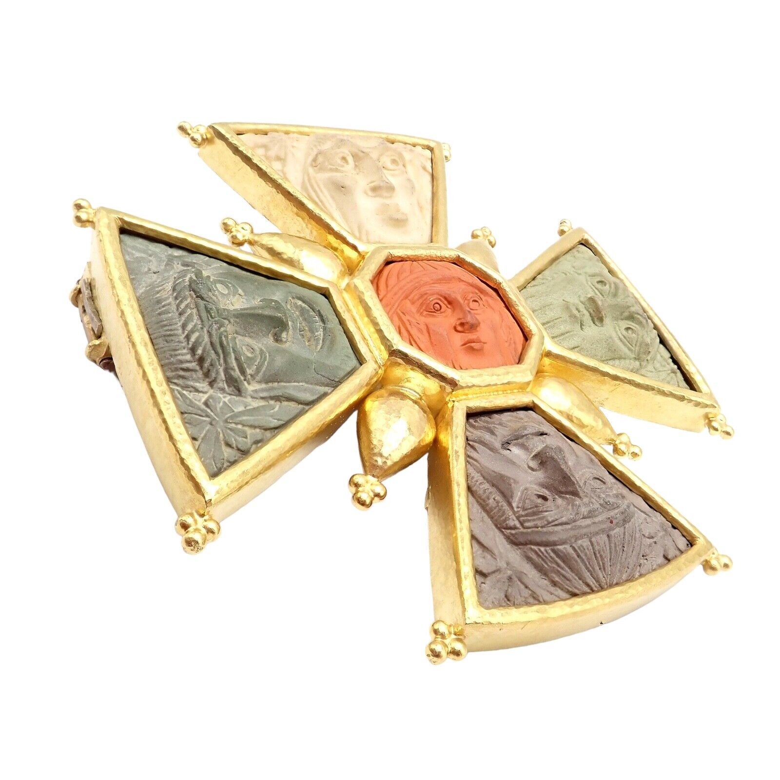 Elizabeth Locke 18k Yellow Gold Bomarzo 5 Faces Maltese Cross Brooch Pendant | Fortrove
