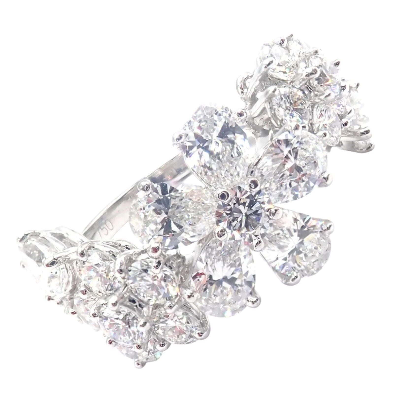 Authentic! Van Cleef & Arpels Folie des Pres 18k White Gold Diamond Flower Ring | Fortrove