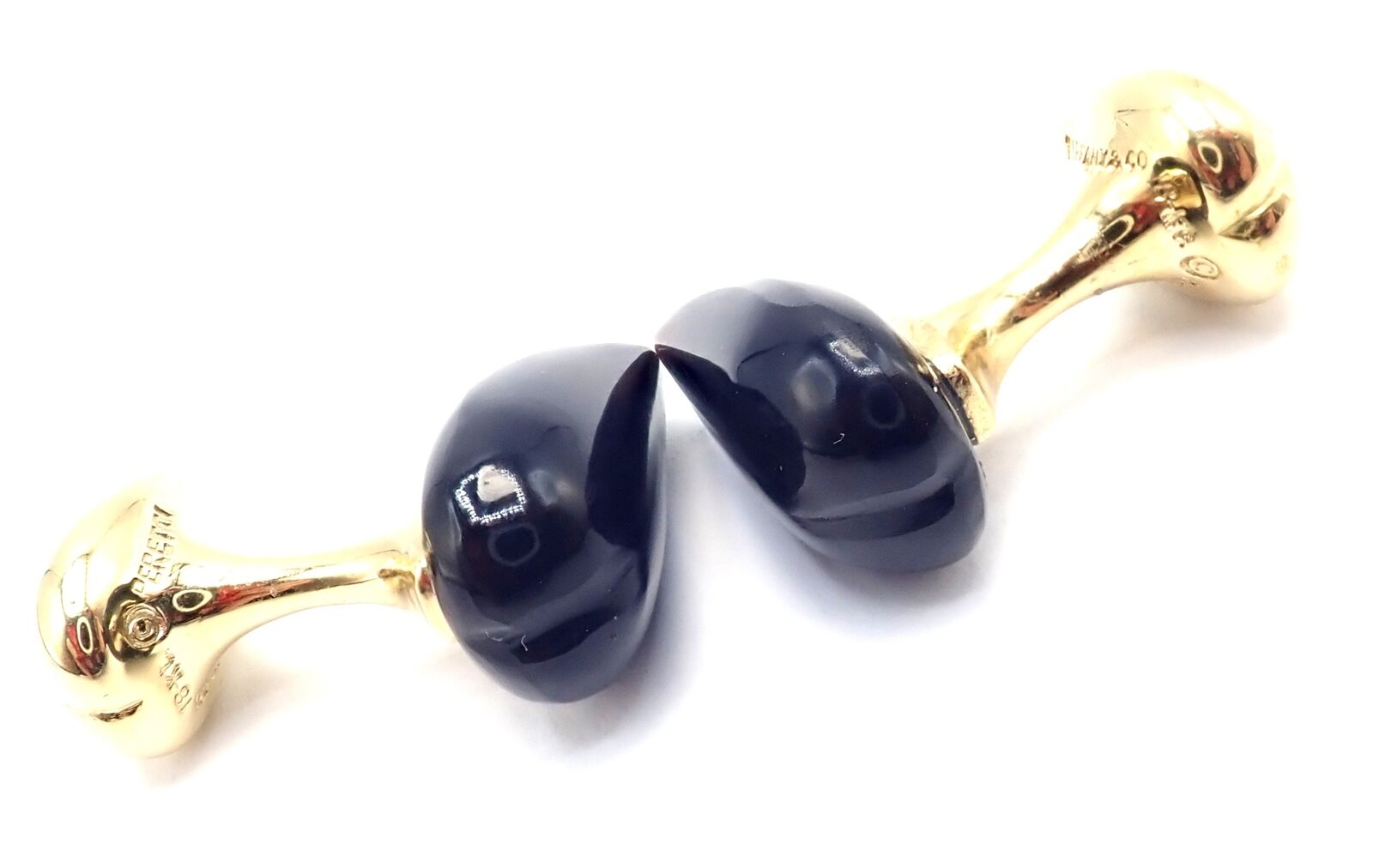 Authentic! Tiffany & Co Peretti 18k Yellow Gold Black Onyx Teardrop Cufflinks | Fortrove