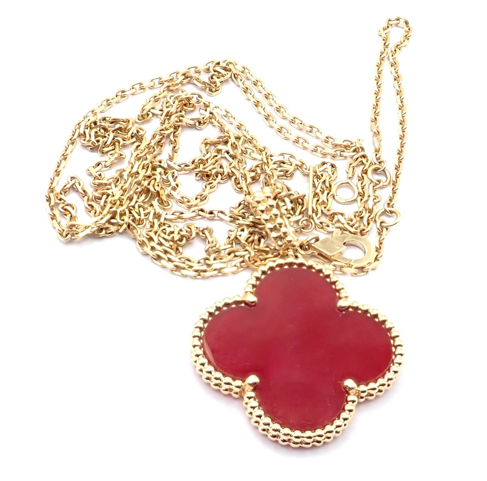 Van Cleef & Arpels Jewelry & Watches:Fine Jewelry:Necklaces & Pendants Van Cleef & Arpels 18k Gold Magic Alhambra Carnelian Motif Long Necklace Cert