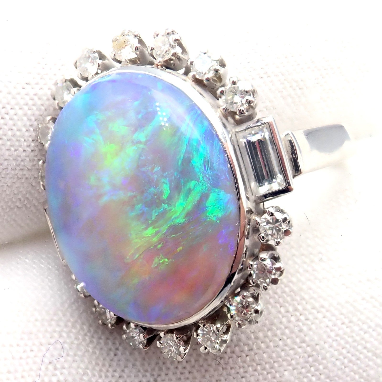 Antique Vintage Estate Palladium Diamond Opal Ring | Fortrove