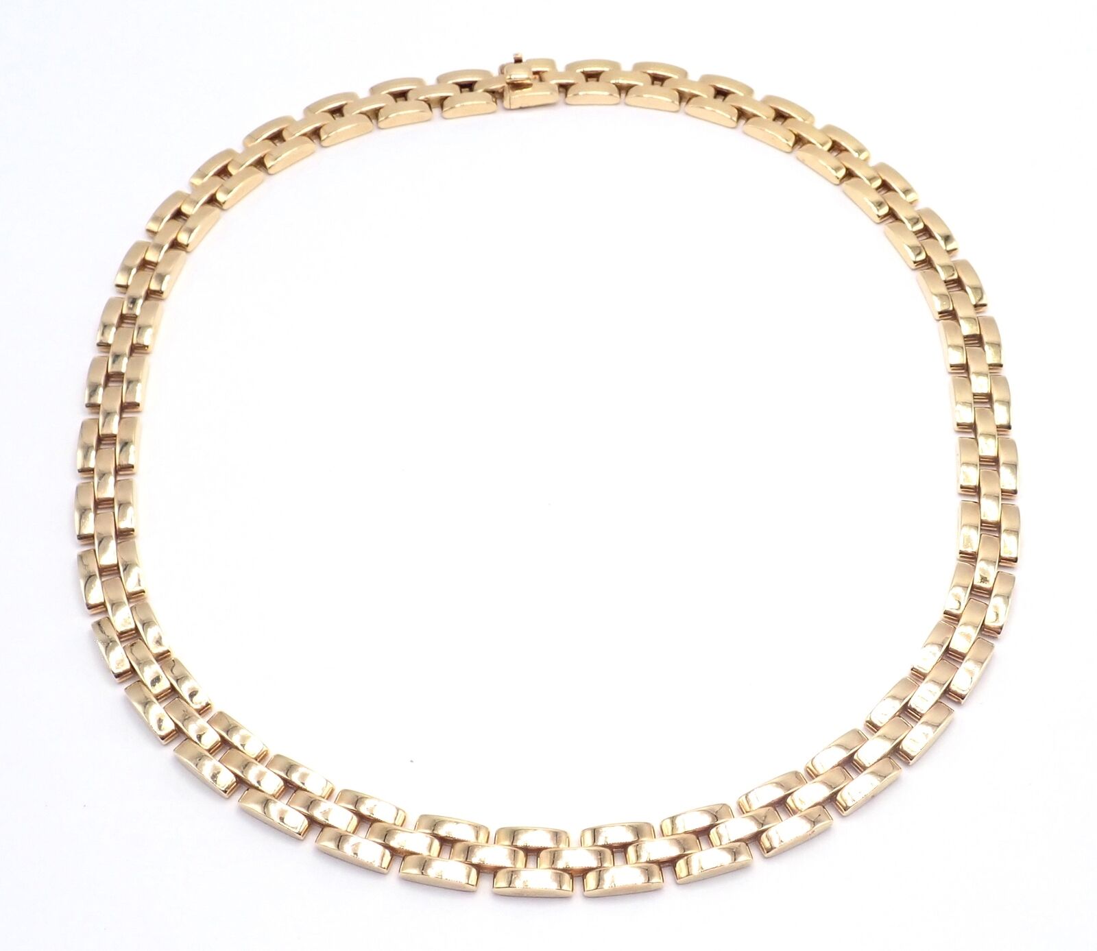 Authentic! Cartier 3 Row Maillon Panther Panthere 18k Yellow Gold Link Necklace | Fortrove
