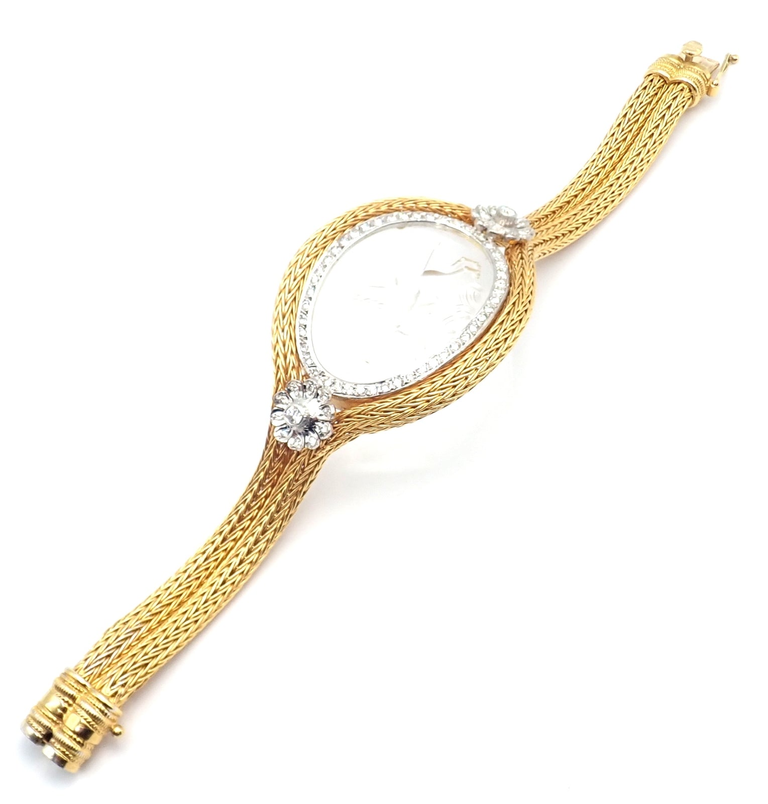 Authentic! Ilias Lalaounis 18k Yellow Gold Diamond Rock Crystal Bangle Bracelet | Fortrove