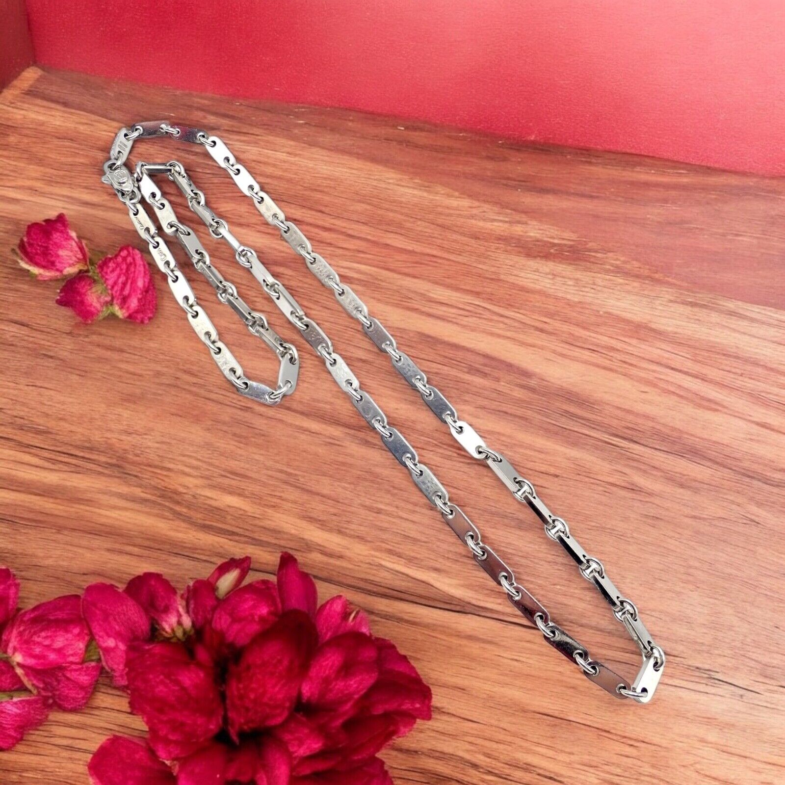 Authentic! Cartier 18k White Gold Flat Link Necklace 17.75" 1998 | Fortrove