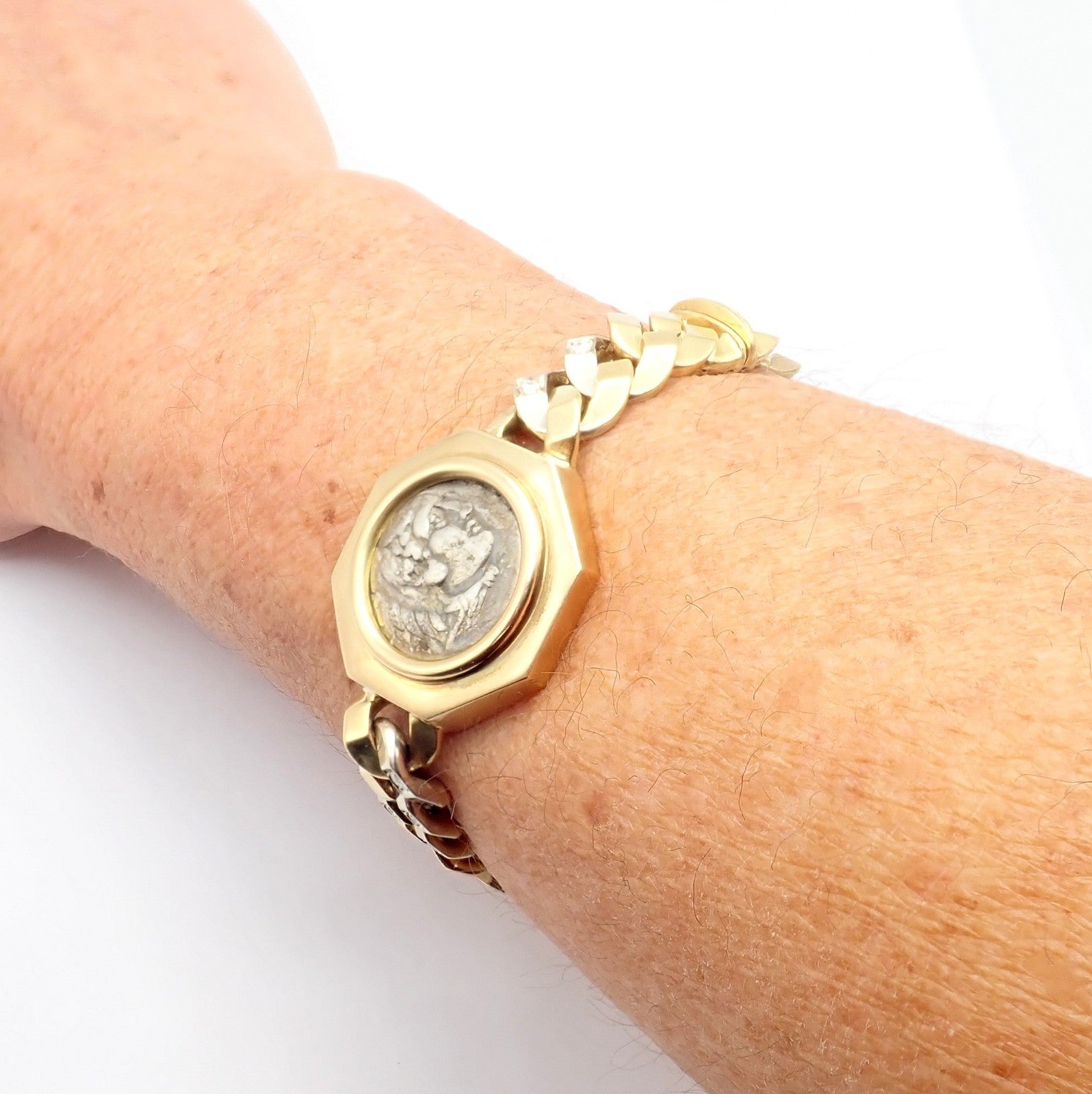 Bvlgari Jewelry & Watches:Fine Jewelry:Bracelets & Charms Rare! Bvlgari Bulgari 18k Gold Diamond Monete Antique Large Coin Link Bracelet