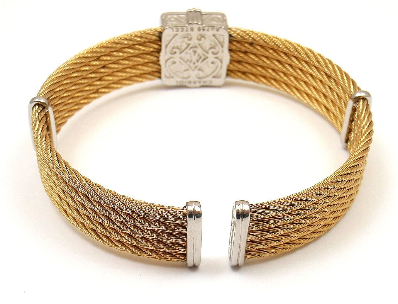 Charriol Jewelry & Watches:Fine Jewelry:Bracelets & Charms AUTHENTIC CHARRIOL 18K GOLD AND STEEL WIRE DIAMOND WHITE TOPAZ CELTIC BRACELET