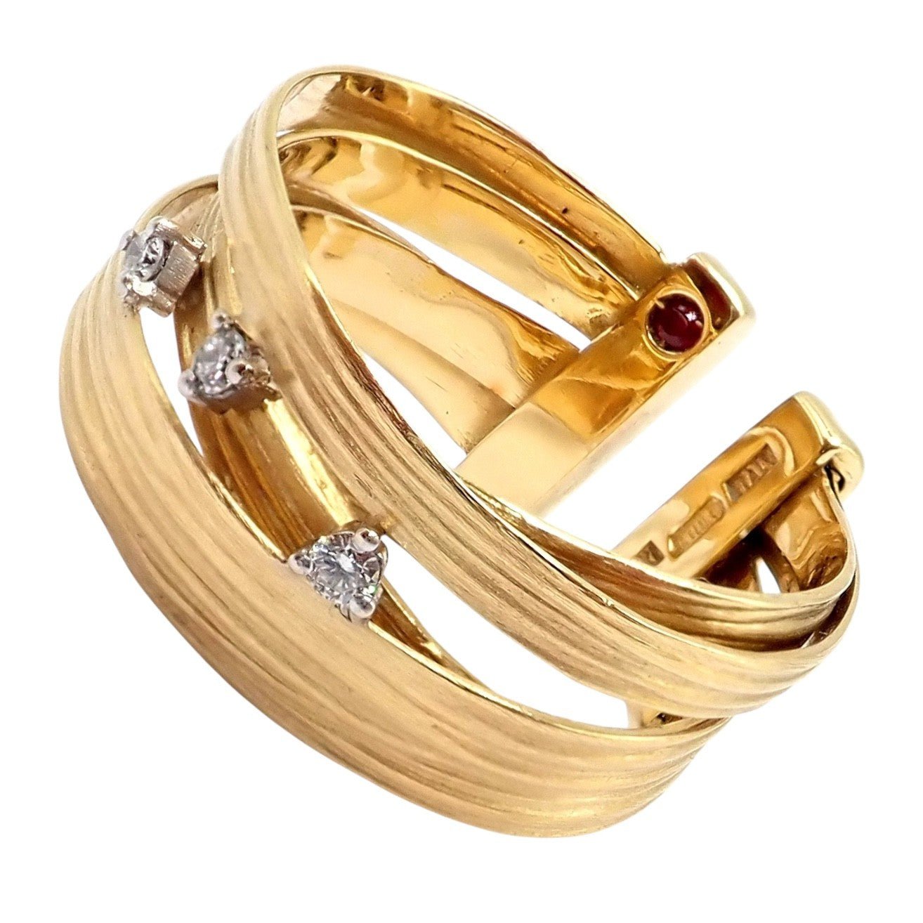 Authentic! Roberto Coin 18k Yellow Gold Diamond Silk Weave Ring sz 7 | Fortrove