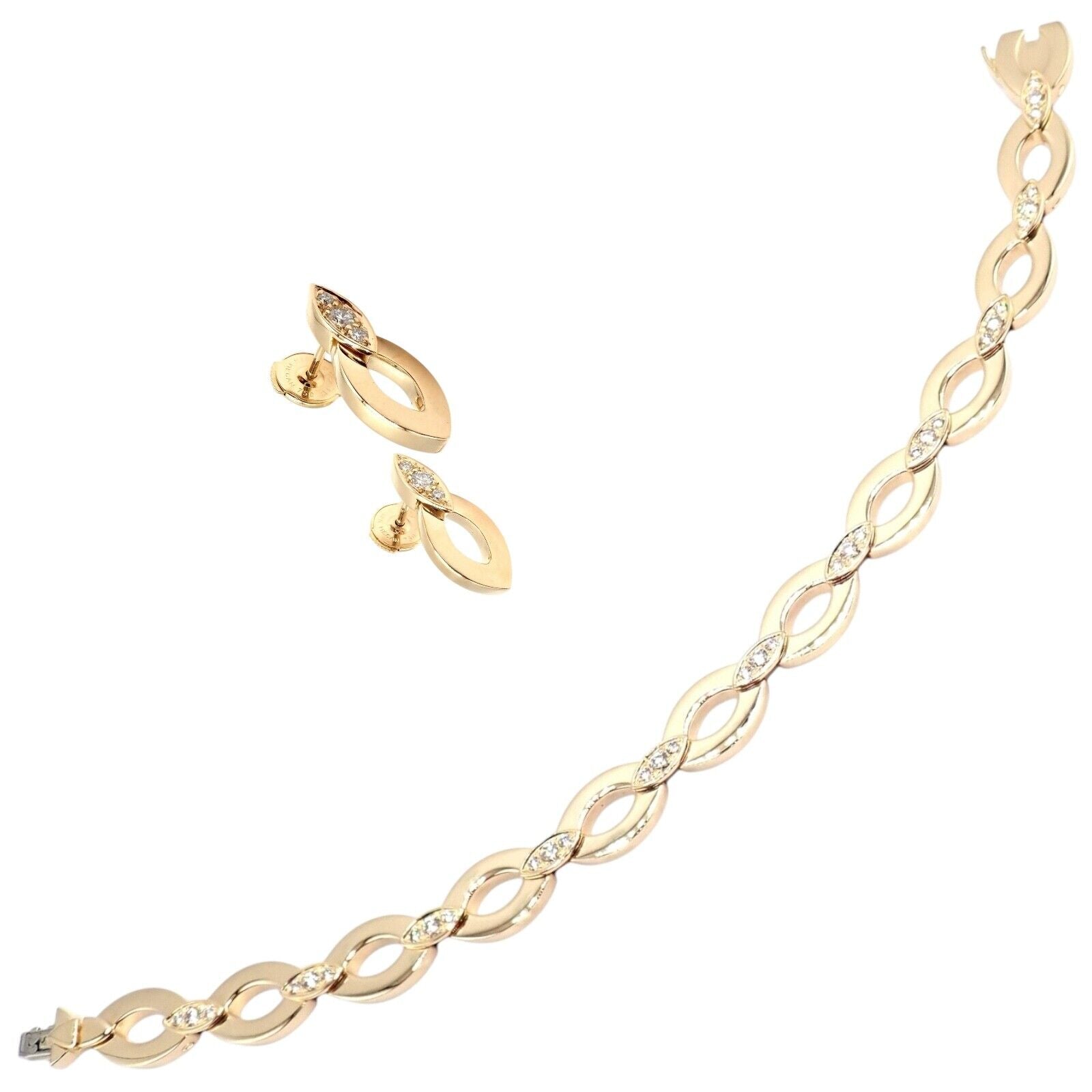 Authentic! Cartier 18K Yellow Gold Diamond Diadea Link Bracelet Earrings Set | Fortrove