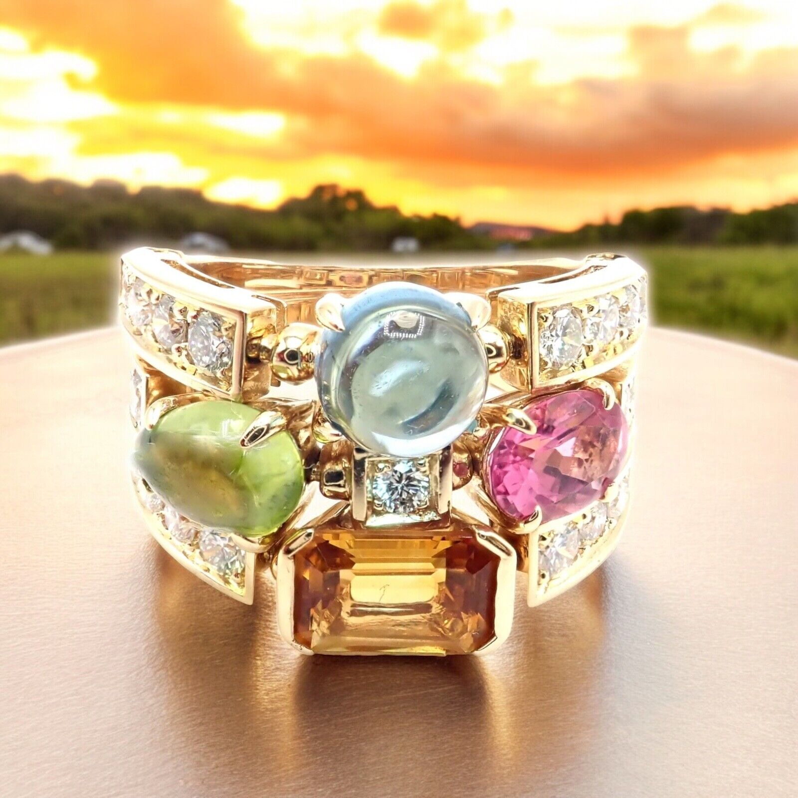 Bulgari Bulgari Allegra 18k Gold Diamond Peridot Tourmaline Citrine Band Ring | Fortrove