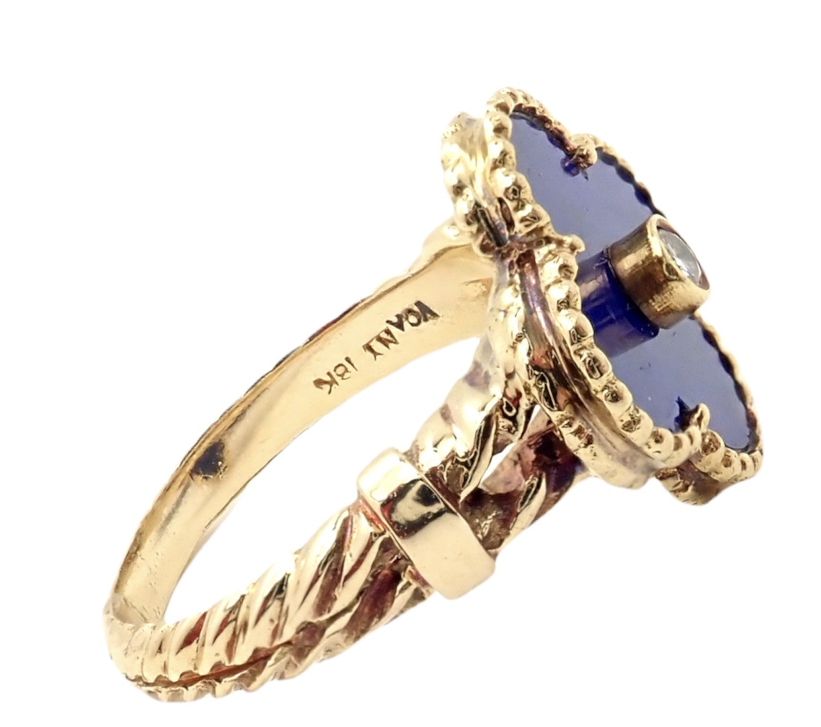 Van Cleef & Arpels Alhambra 18k Yellow Gold Lapis Lazuli Diamond Ring Sz 5.75 | Fortrove