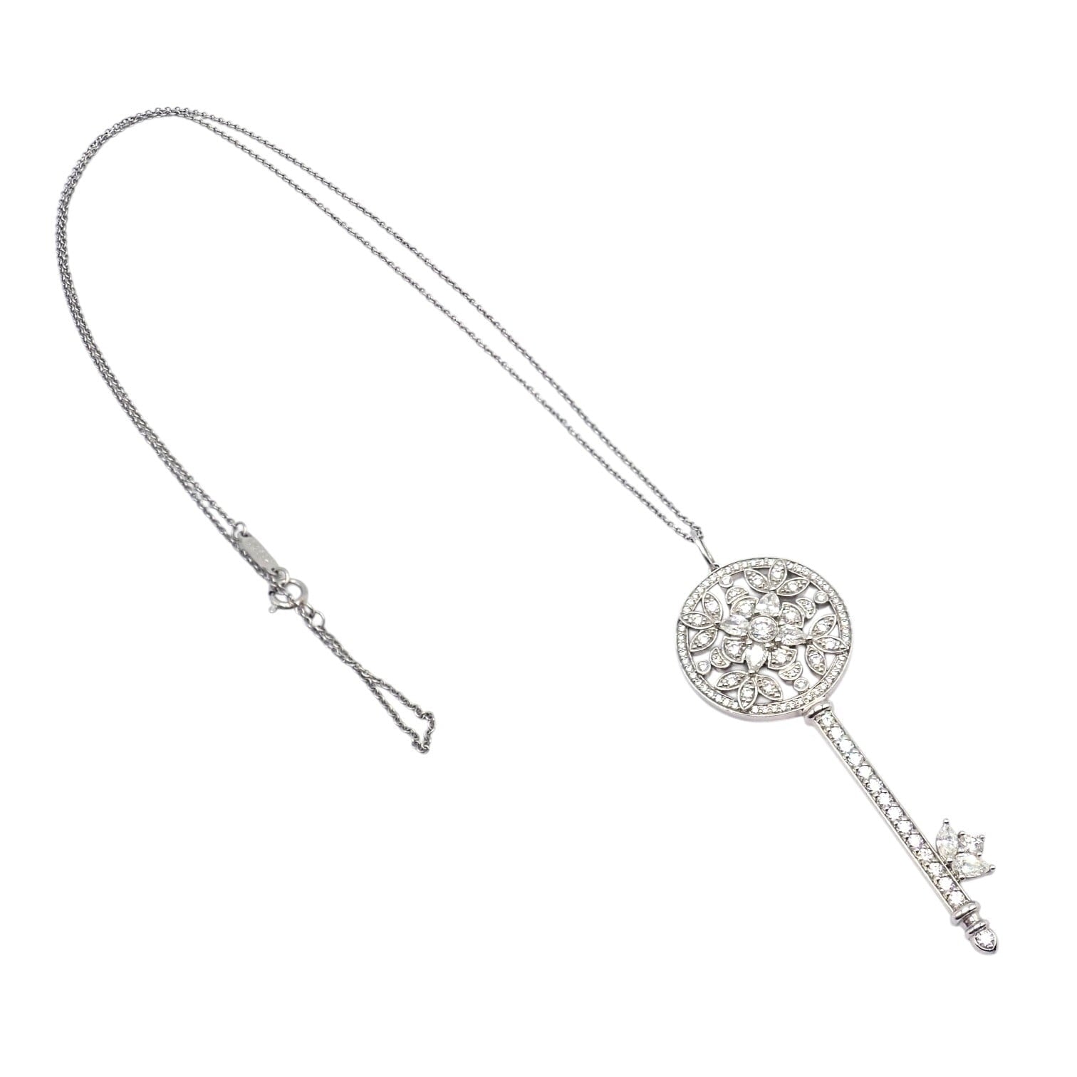 Authentic! Tiffany & Co Platinum Large Victoria Vine Key Pendant Necklace | Fortrove