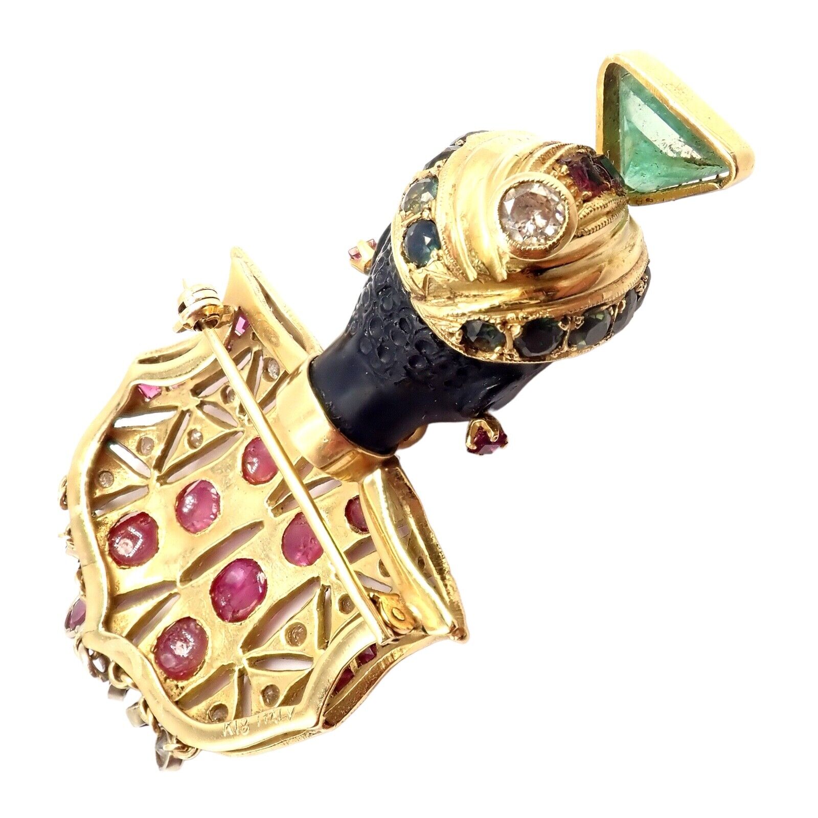 Rare! Ethel Merman Estate 18k Yellow Gold Large Blackamoor Diamond Ruby Brooch | Fortrove