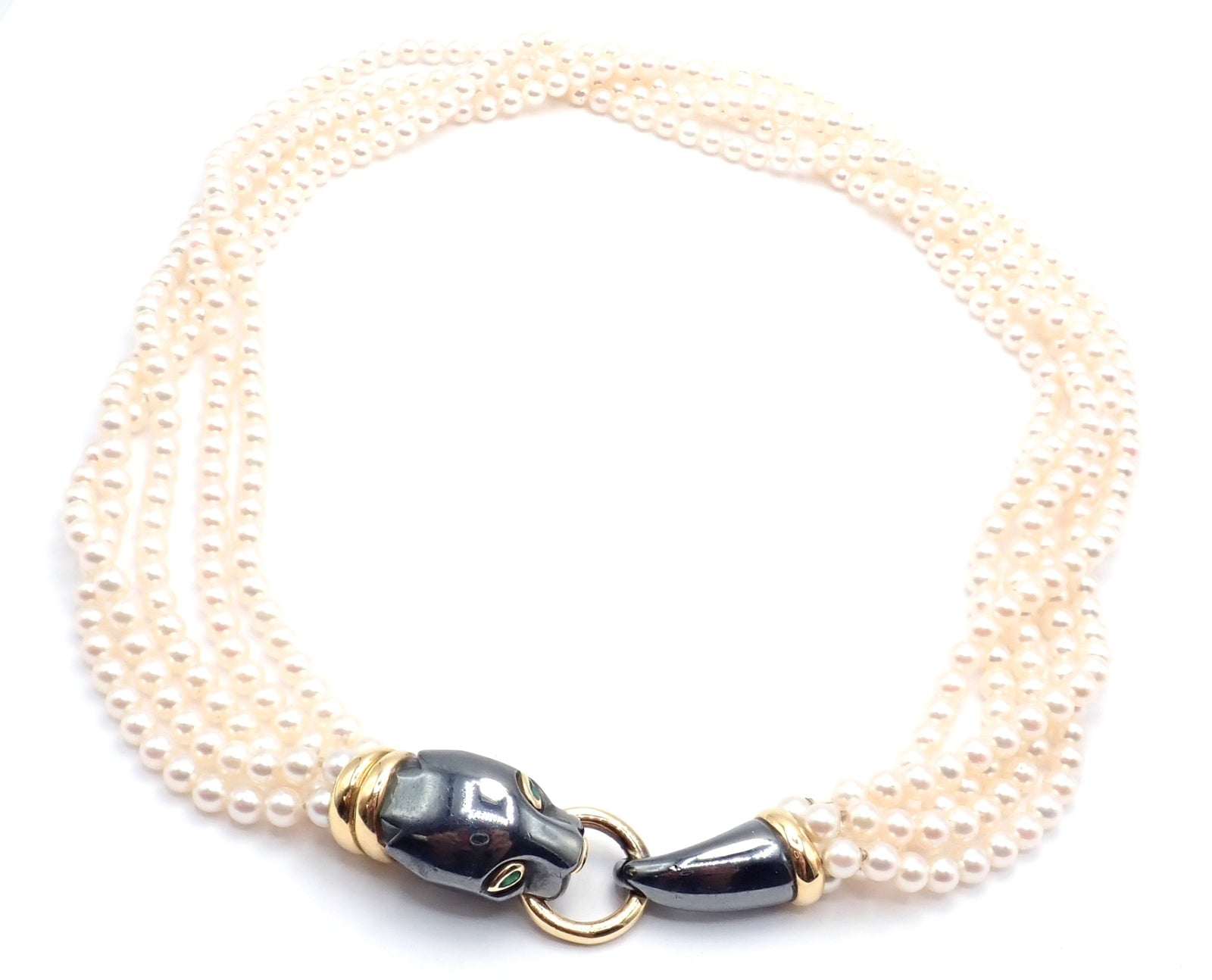 Panthere de Cartier Panther 18k Yellow Gold & Silverium Pearl Emerald Necklace | Fortrove