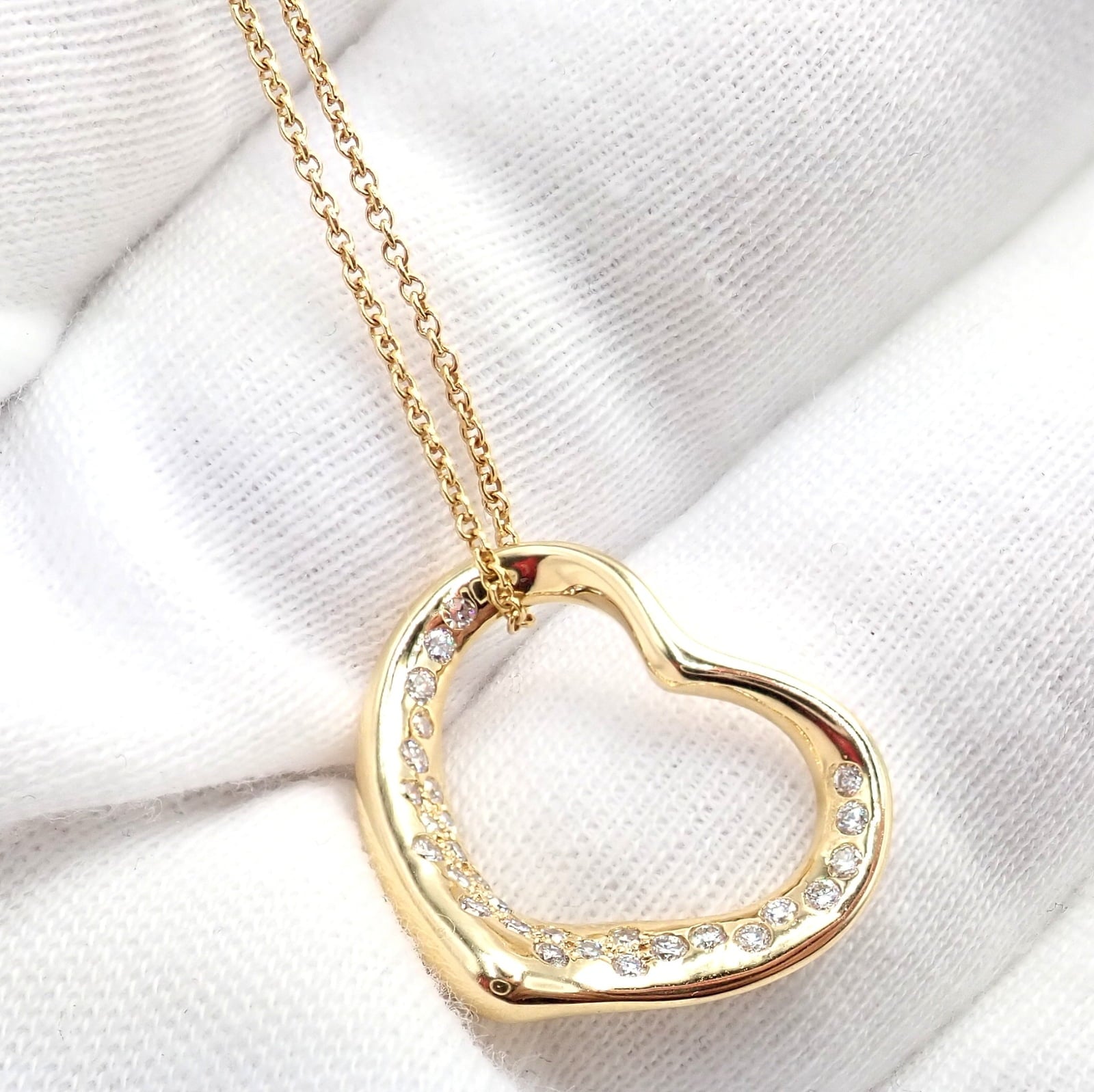 Tiffany & Co. Jewelry & Watches:Fine Jewelry:Necklaces & Pendants Authentic! Tiffany & Co Elsa Peretti 18k Yellow Gold Diamond Open Heart Necklace