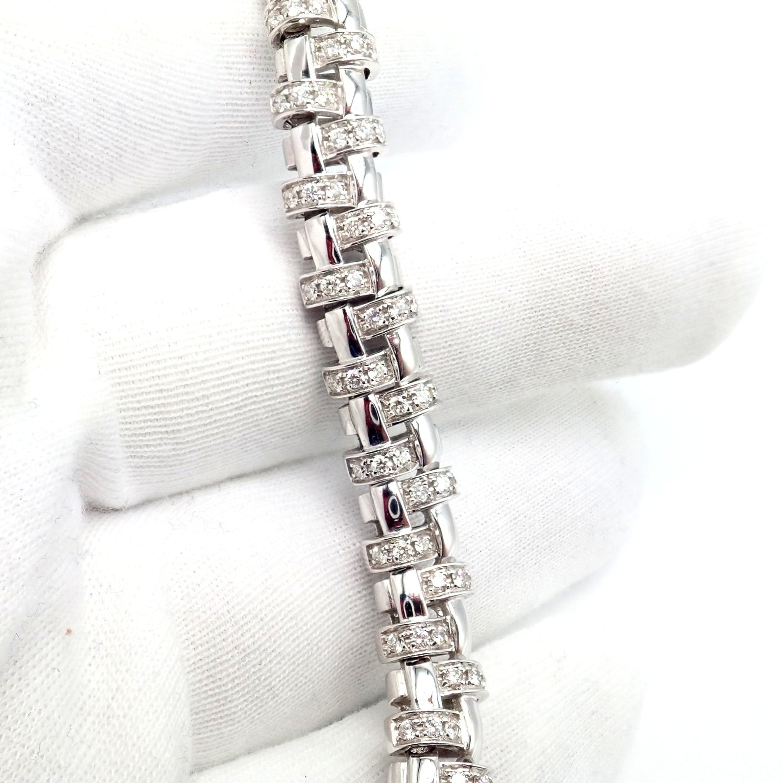 Authentic! Tiffany & Co Vannerie 18k White Gold Basket Weave Diamond Necklace | Fortrove