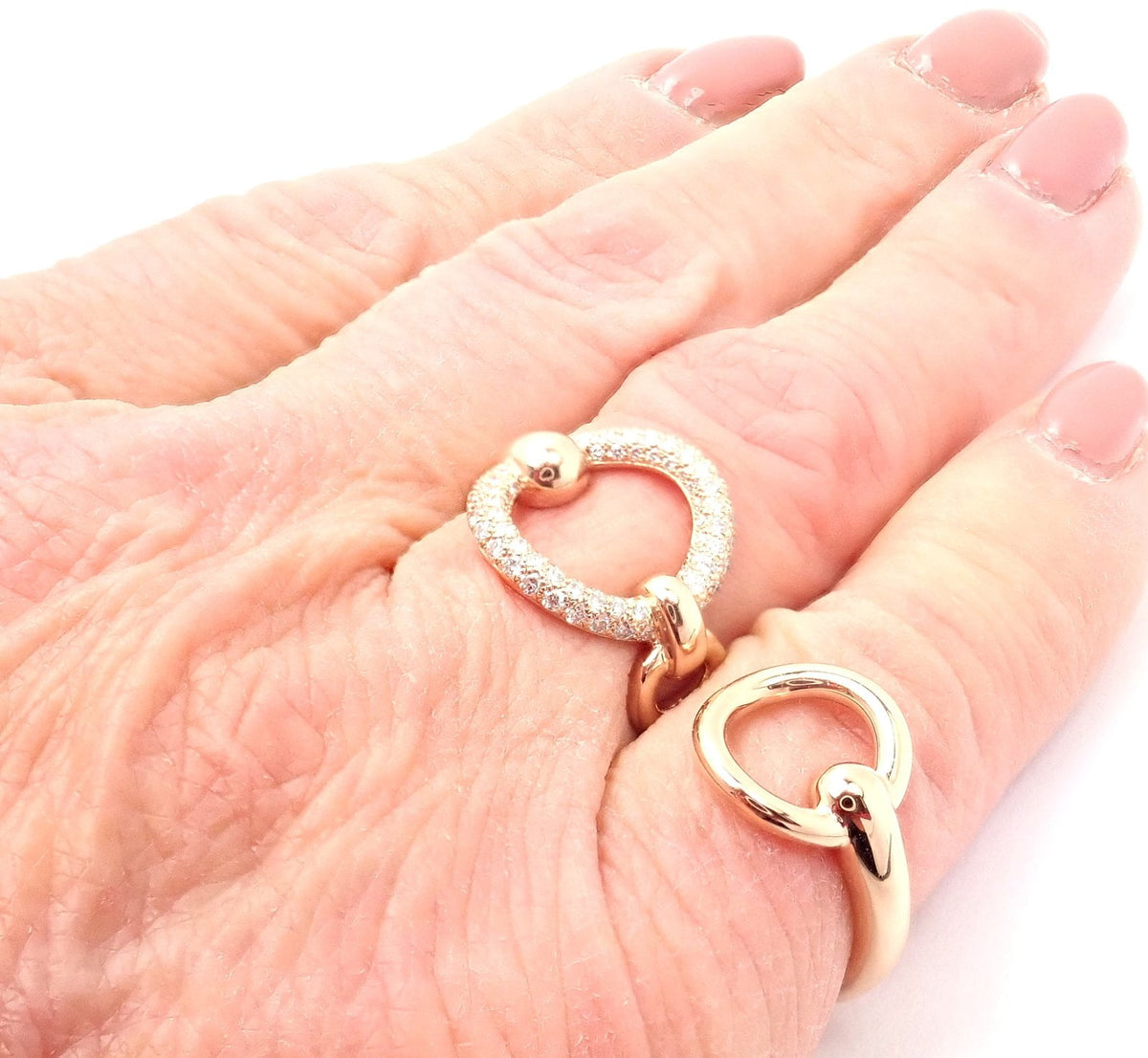 Hermes Jewelry & Watches:Fine Jewelry:Rings Authentic! Hermes 18k Rose Gold Diamond Filet d'Or Large Model Double Band Ring