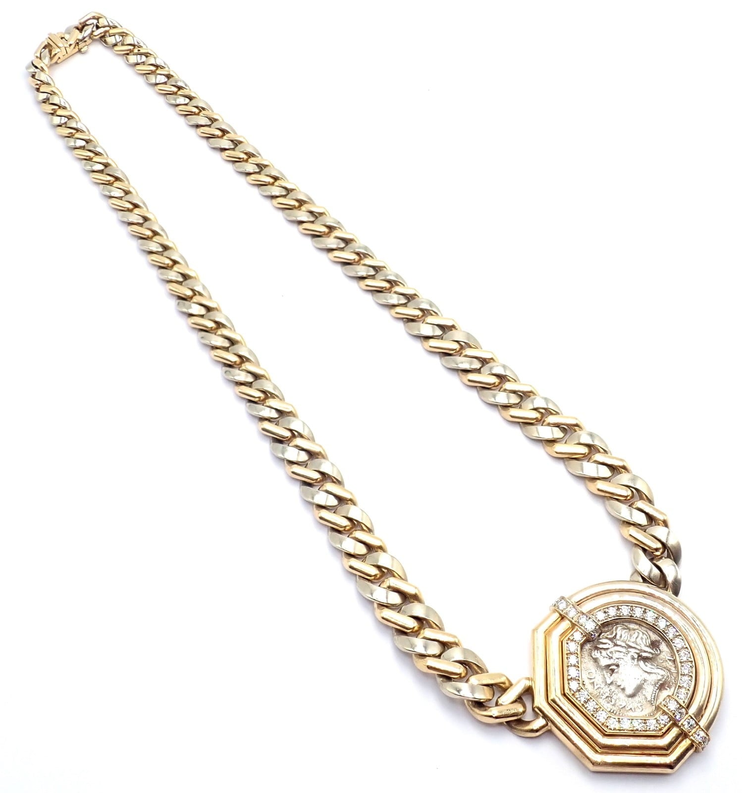 Bvlgari Jewelry & Watches:Fine Jewelry:Necklaces & Pendants Bvlgari Bulgari 18k Yellow White Gold Diamond Monete Antique Coin Link Necklace