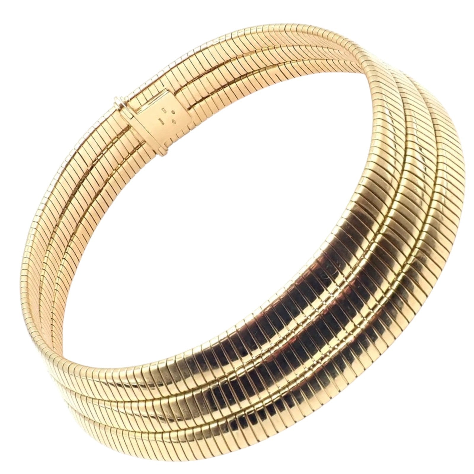 Bvlgari Jewelry & Watches:Fine Jewelry:Necklaces & Pendants Authentic! Bvlgari Bulgari Three Rows Tubogas 18k Yellow Gold Choker Necklace