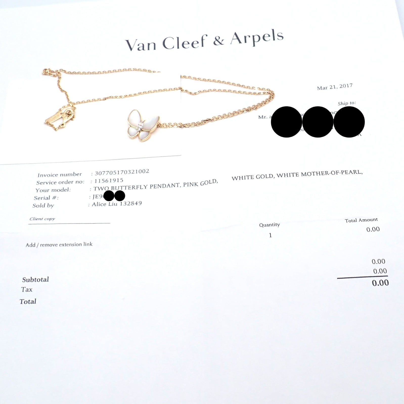 Van Cleef & Arpels Jewelry & Watches:Fine Jewelry:Necklaces & Pendants Van Cleef & Arpels 18k Rose Gold Diamond MoP Two Butterfly Pendant Necklace Cert