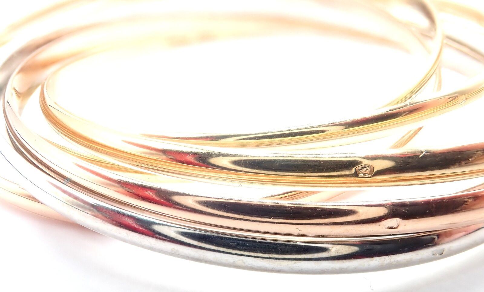 Authentic! Vintage Cartier 18k Tricolor Gold 7 Band Trinity Bangle Bracelet | Fortrove
