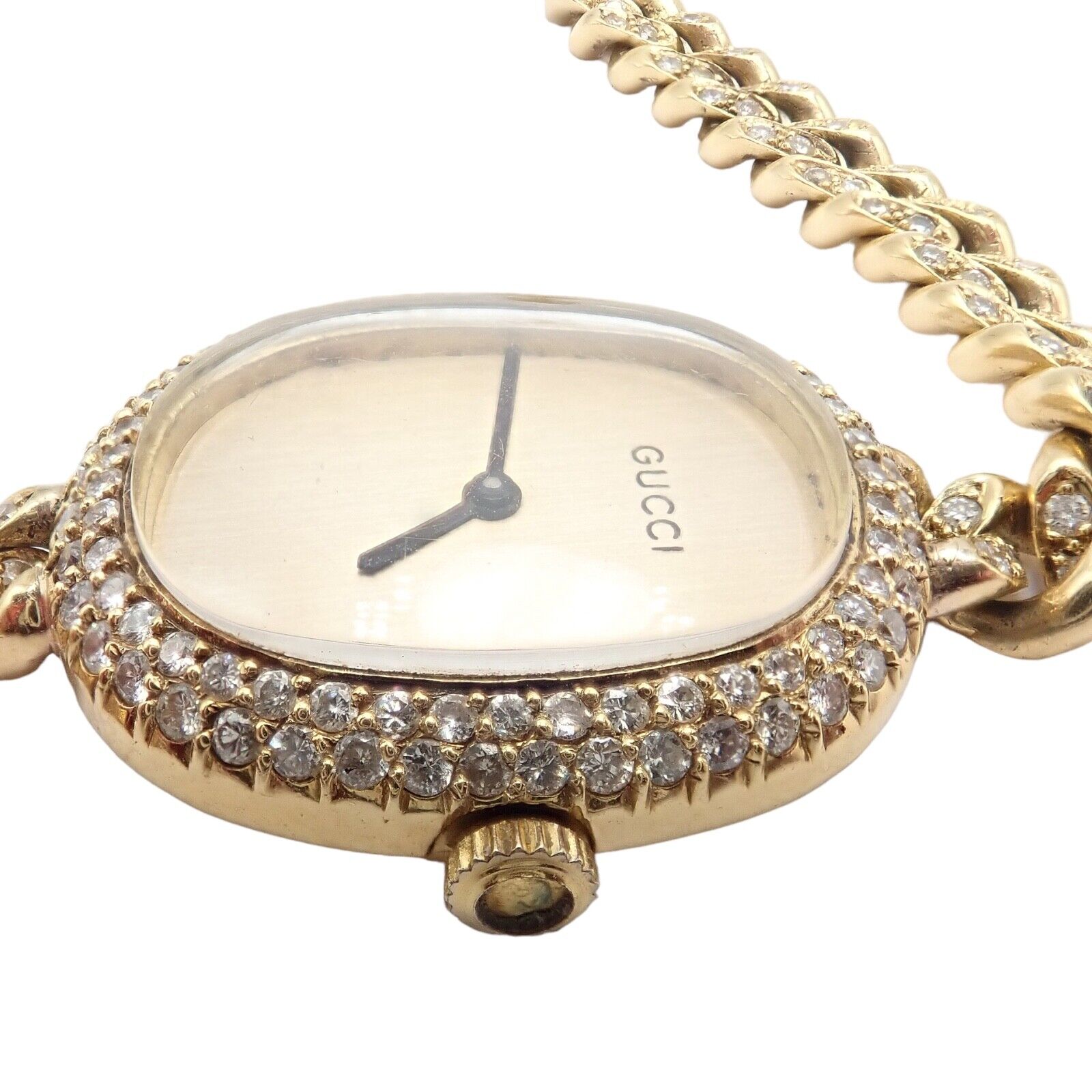 Vintage! Gucci 18k Yellow Gold 3ctw Diamond Manual Wind Ladies Watch | Fortrove