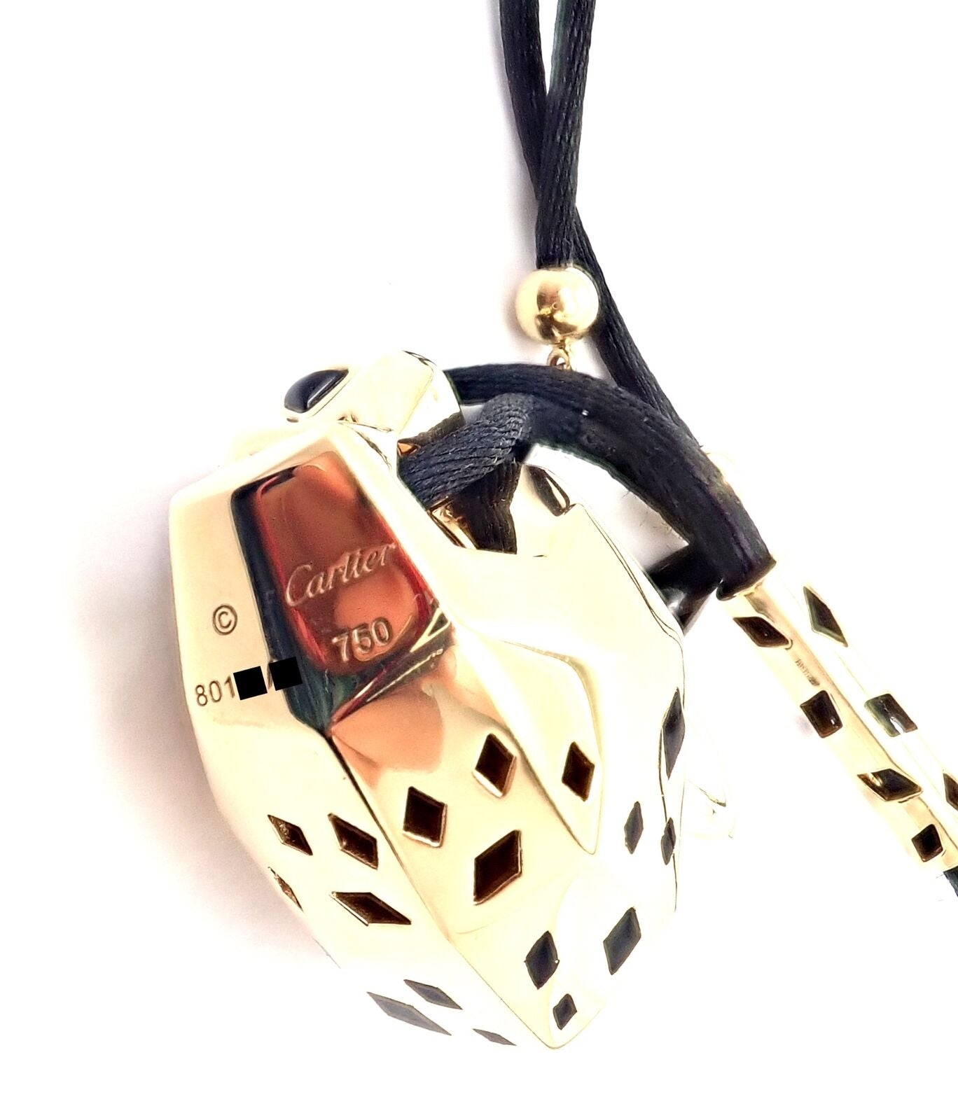 Authentic Cartier Panther Panthere 18k Yellow Gold Peridot Lacquer Cord Necklace | Fortrove