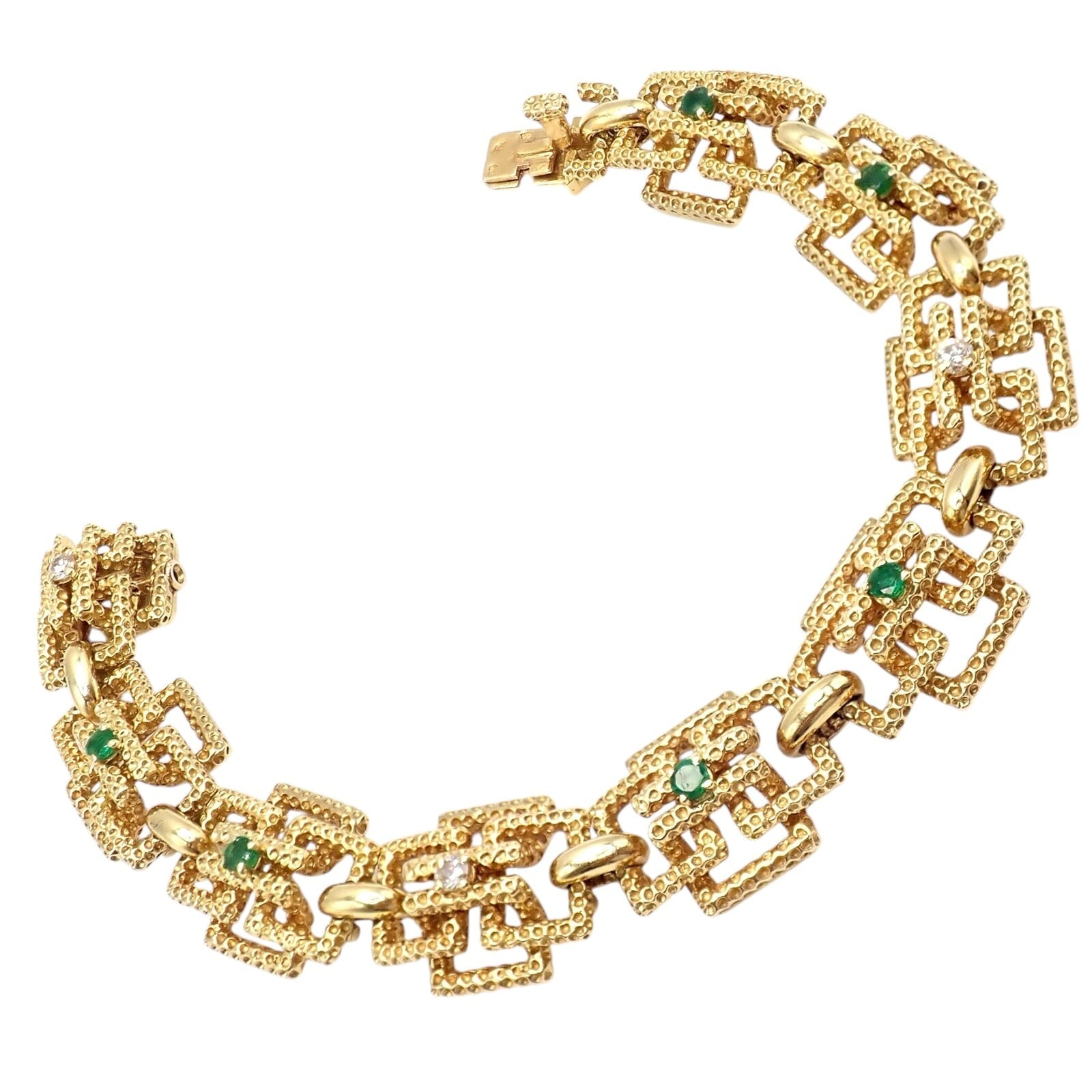 Vintage Tiffany & Co France 18k Yellow Gold Diamond Emerald Bracelet | Fortrove